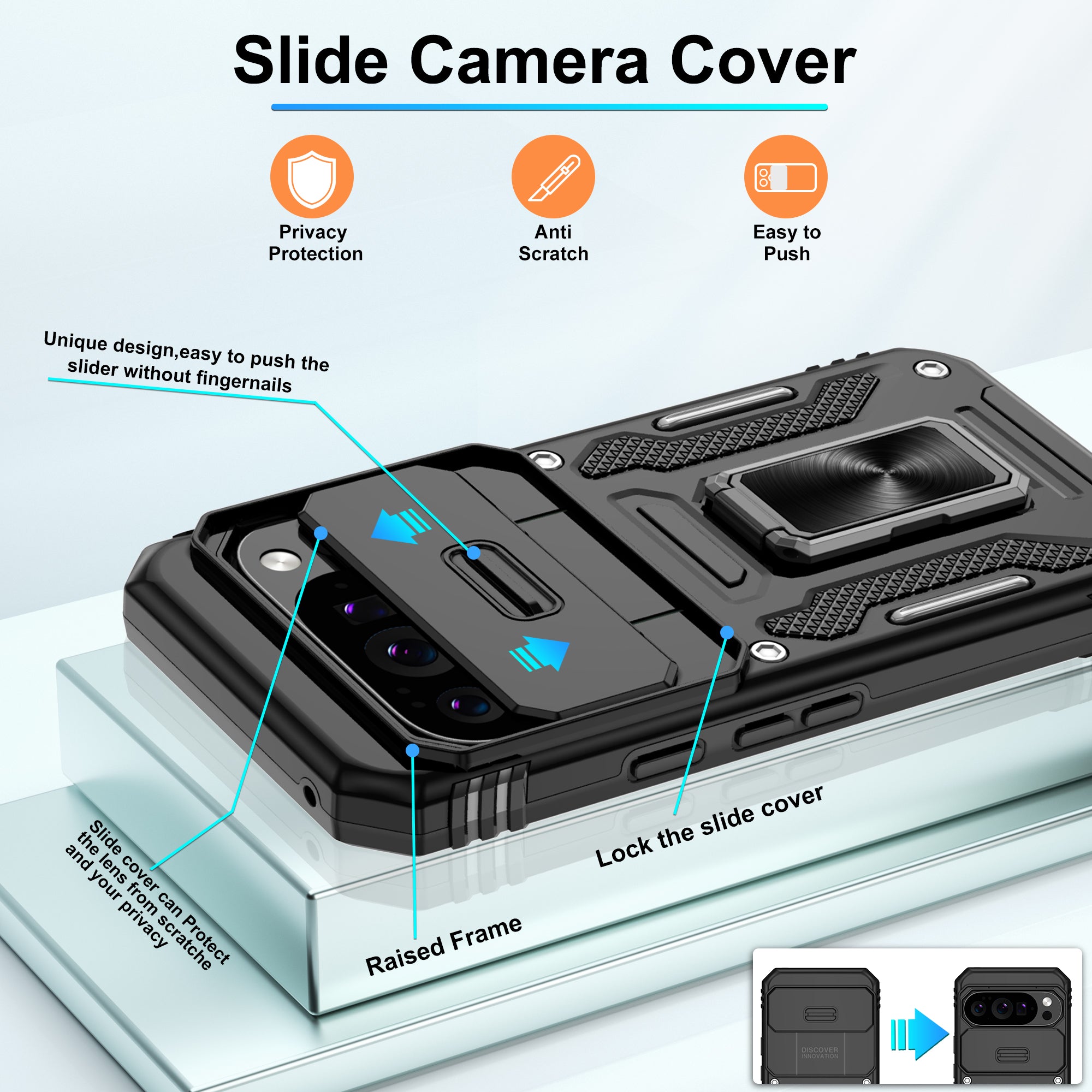 Jshru for Google Pixel 10/10 Pro Case with Screen Protector,Camera Protective Cover,Ring Stand,Phone Case for Men and Women,Shockproof Bumper Phone Cover