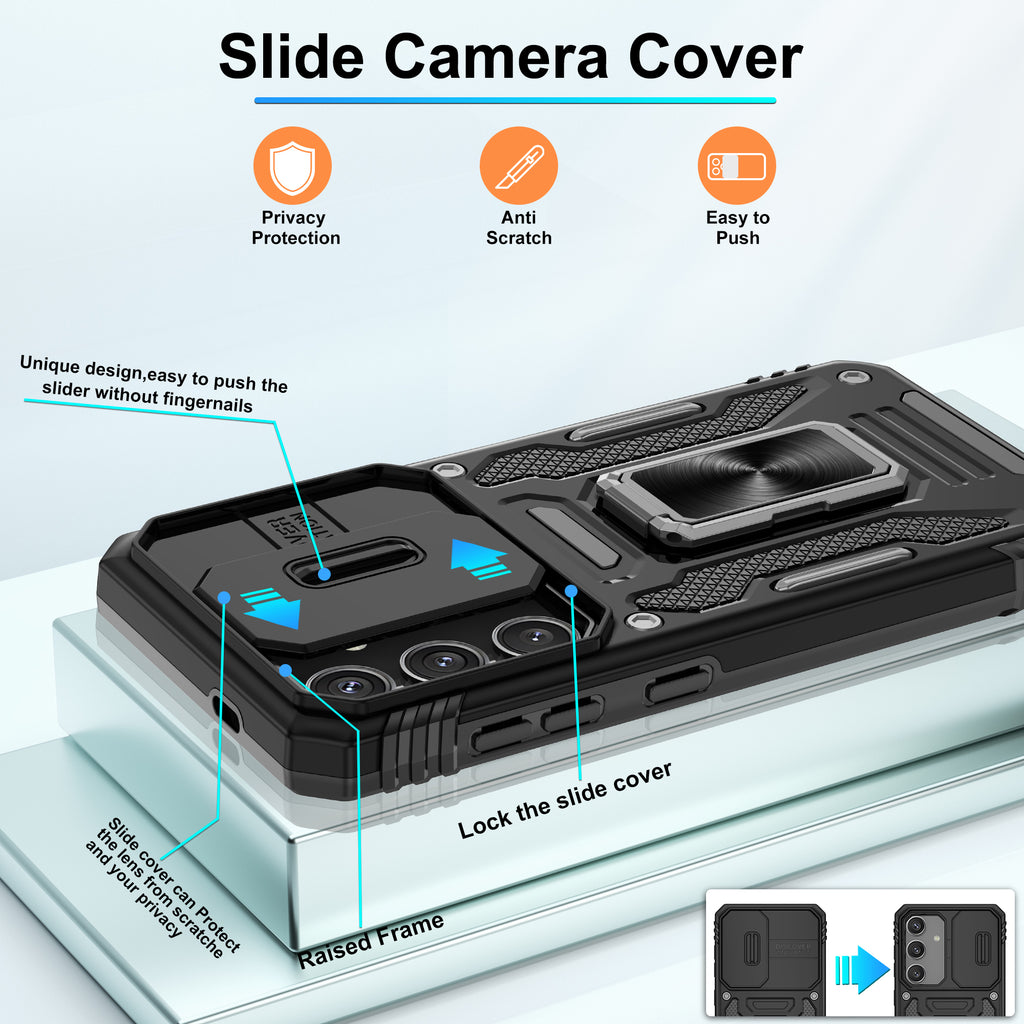 Jshru for Samsung S24/S25 Case with Screen Protector,Camera Protective Cover,Ring Stand,Phone Case for Men and Women,Shockproof Bumper Phone Cover