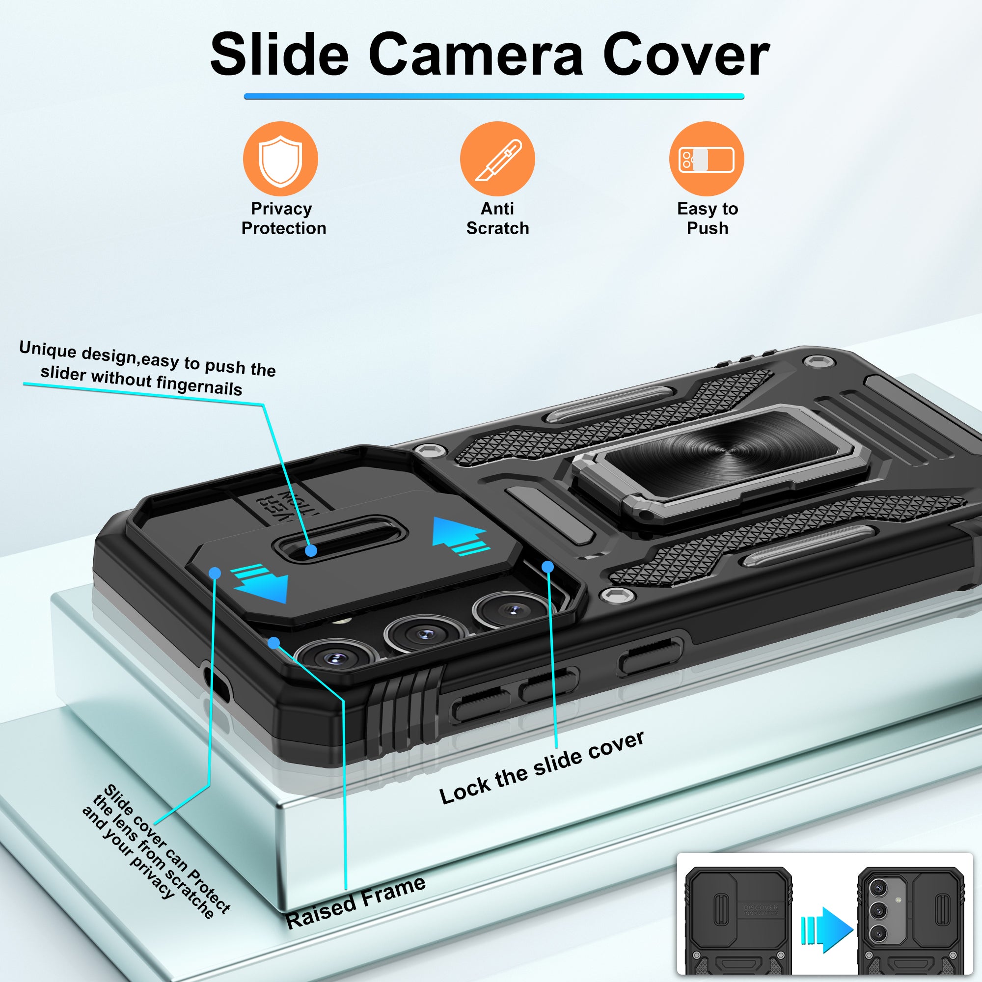 Jshru for Samsung S24/S25 Case with Screen Protector,Camera Protective Cover,Ring Stand,Phone Case for Men and Women,Shockproof Bumper Phone Cover