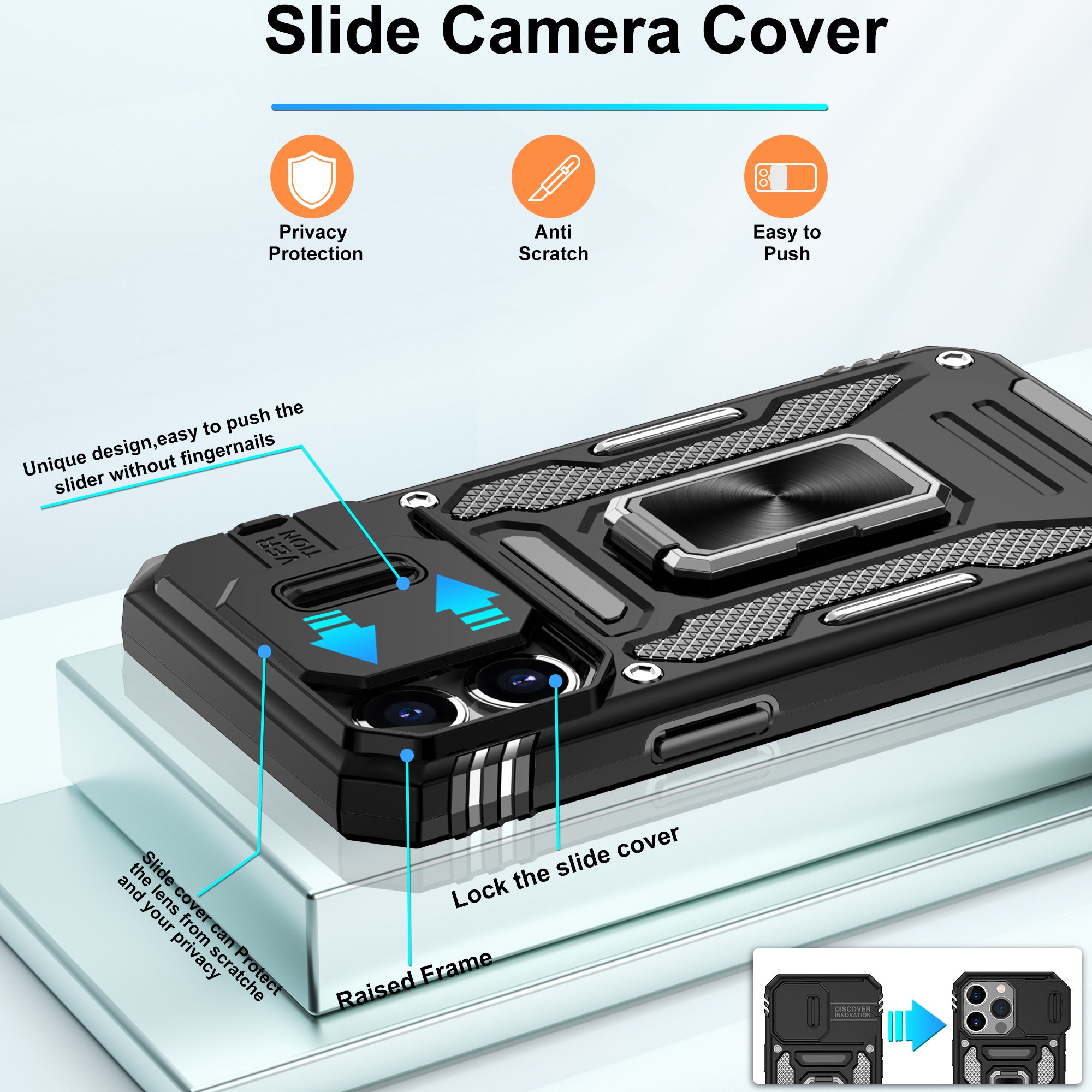 Jshru for iPhone 13 Pro Case with Screen Protector,Camera Protective Cover,Ring Stand,Phone Case for Men and Women,Shockproof Bumper Phone Cover