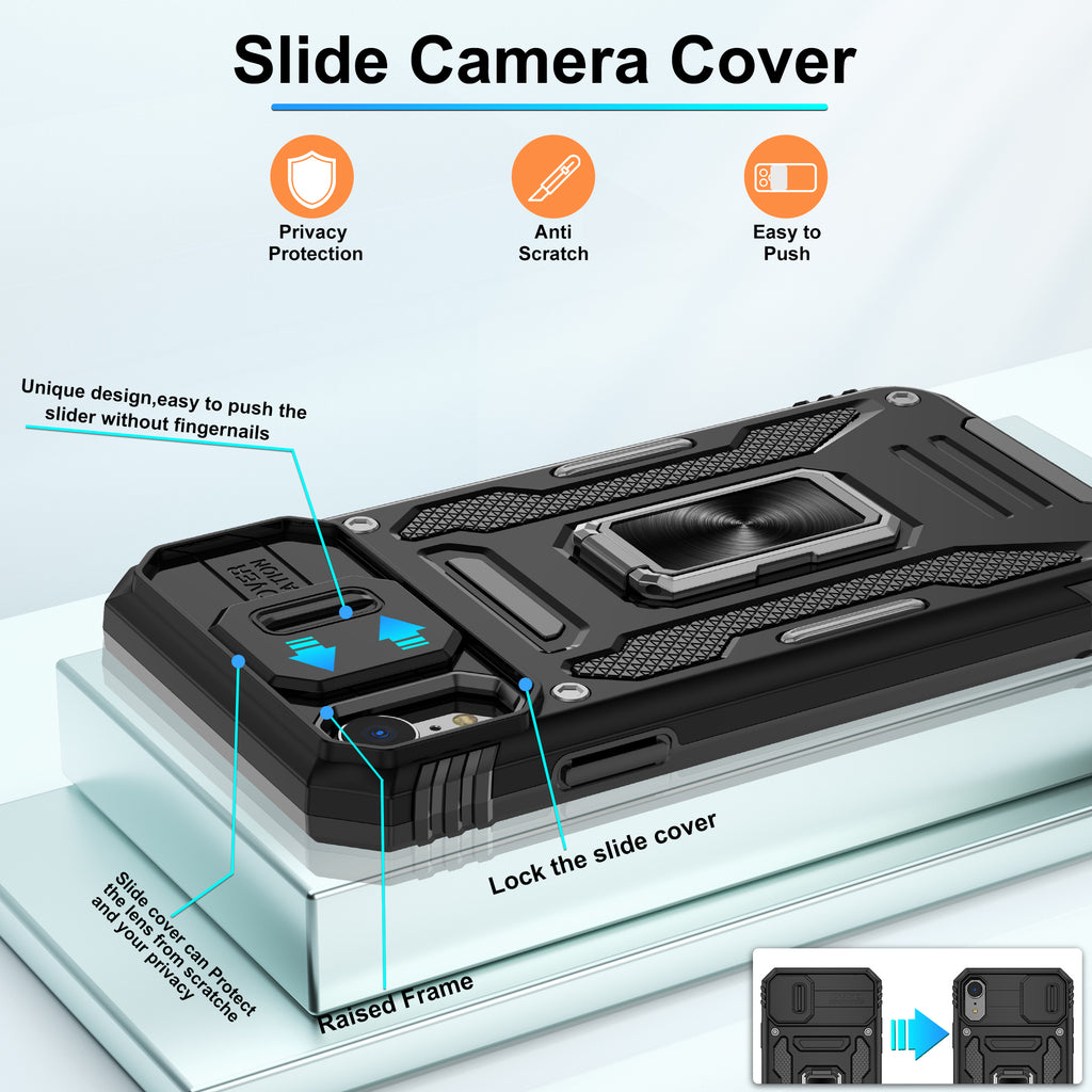 Jshru for iPhone XR Case with Screen Protector,Camera Protective Cover,Ring Stand,Phone Case for Men and Women,Shockproof Bumper Phone Cover