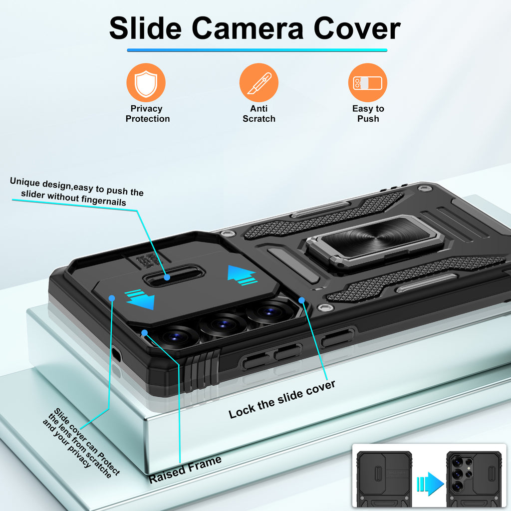 Jshru for Samsung Galaxy S25 Ultra Case with Screen Protector,Camera Protective Cover,Ring Stand,Phone Case for Men and Women,Shockproof Bumper Phone Cover