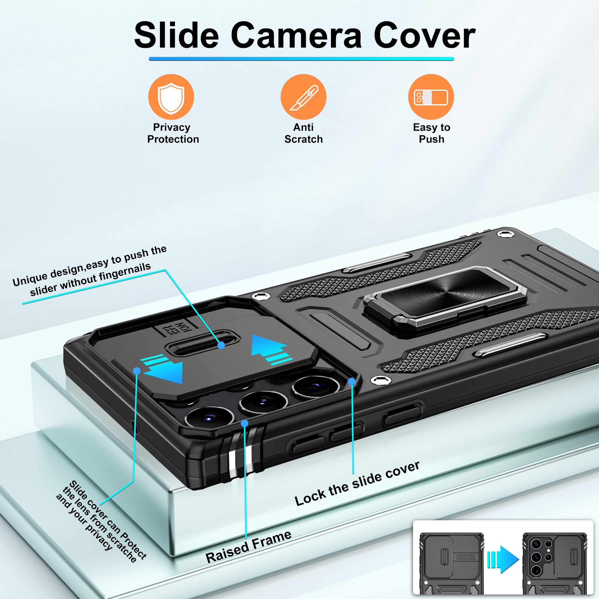 Jshru for Samsung Galaxy S22 Ultra Case with Screen Protector,Camera Protective Cover,Ring Stand,Phone Case for Men and Women,Shockproof Bumper Phone Cover