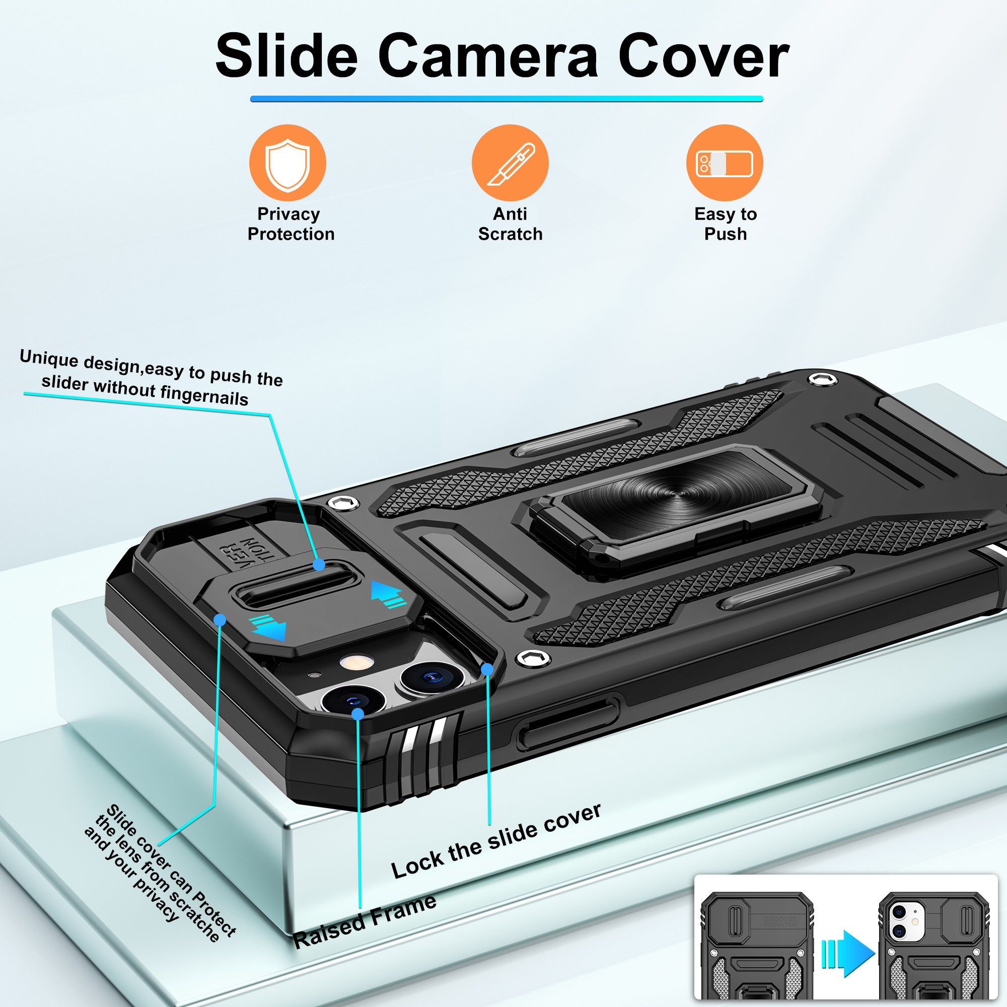 Jshru for iPhone 11 Case with Screen Protector,Camera Protective Cover,Ring Stand,Phone Case for Men and Women,Shockproof Bumper Phone Cover