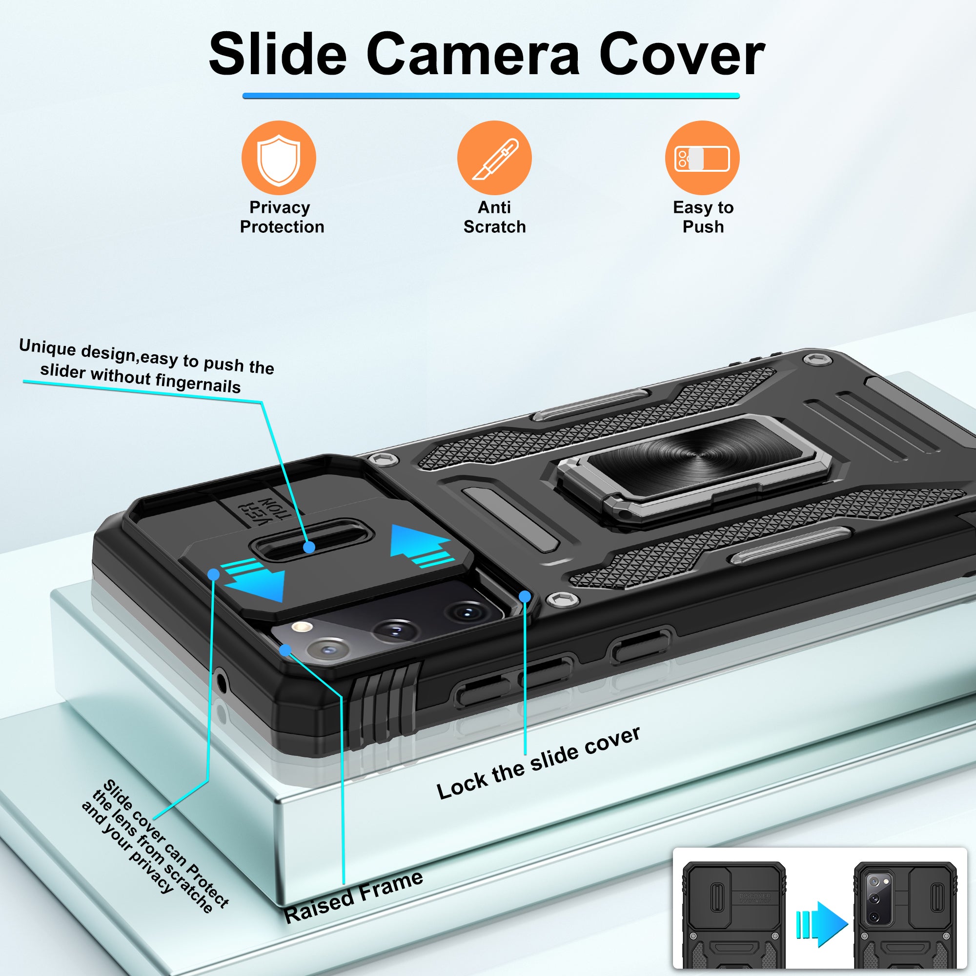 Jshru for Samsung Galaxy S20 FE Case with Screen Protector,Camera Protective Cover,Ring Stand,Phone Case for Men and Women,Shockproof Bumper Phone Cover