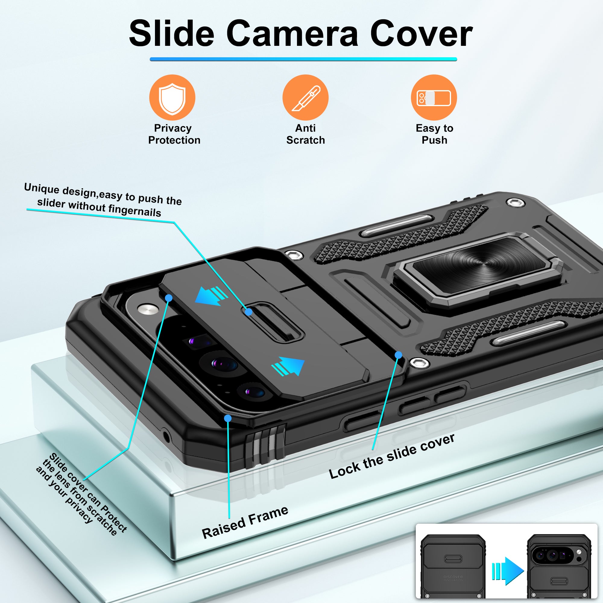 Jshru for Google Pixel 10 Pro XL Case with Screen Protector,Camera Protective Cover,Ring Stand,Phone Case for Men and Women,Shockproof Bumper Phone Cover