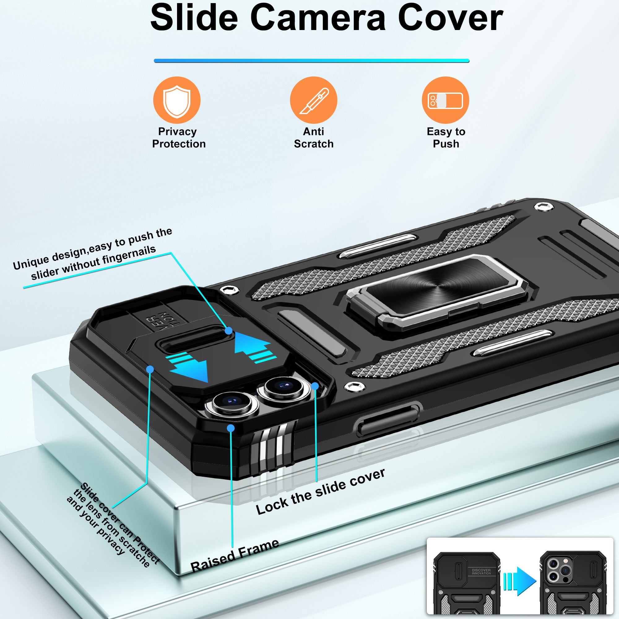 Jshru for iPhone 13 Pro Max Case with Screen Protector,Camera Protective Cover,Ring Stand,Phone Case for Men and Women,Shockproof Bumper Phone Cover