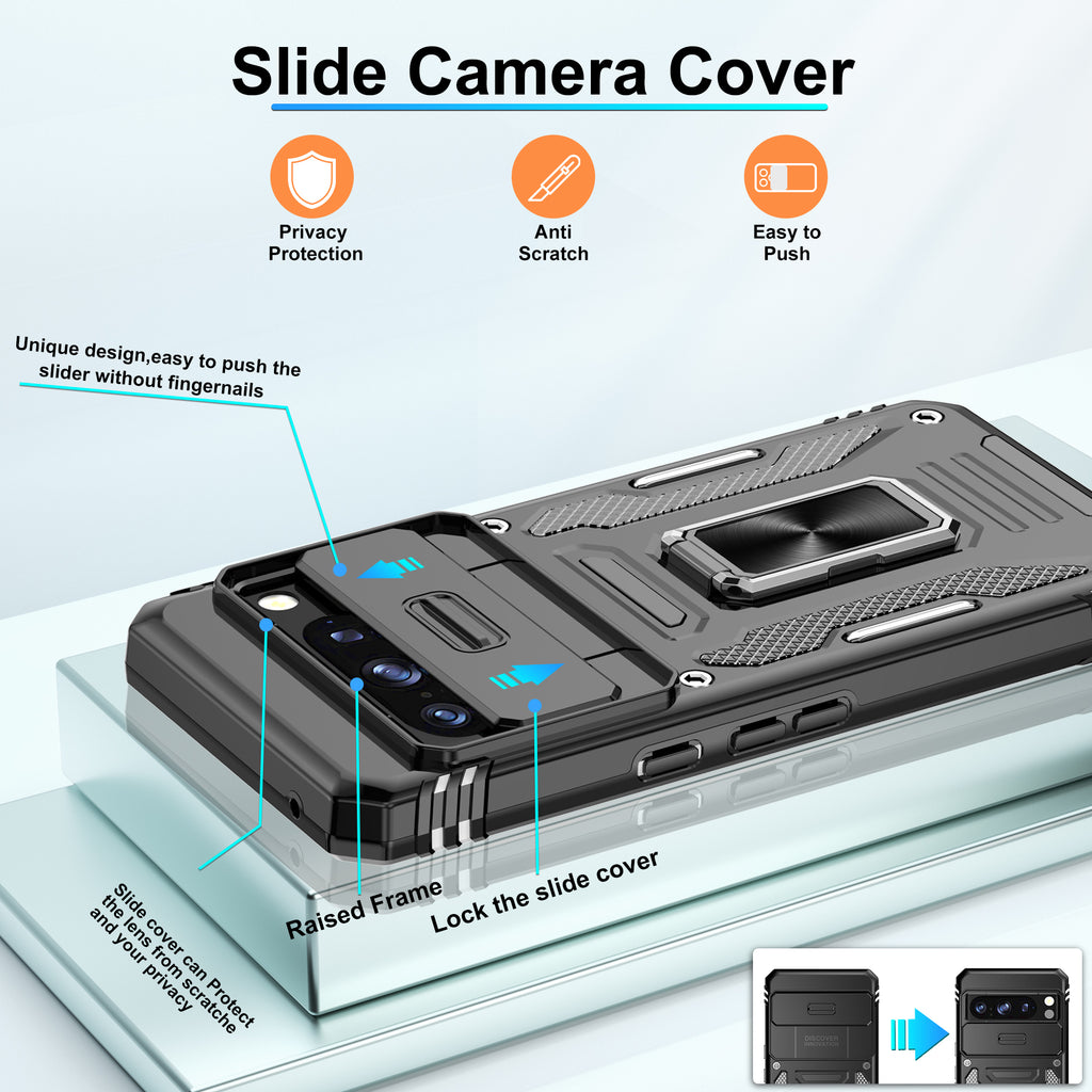 Jshru for Google Pixel 8 Pro Case with Screen Protector,Camera Protective Cover,Ring Stand,Phone Case for Men and Women,Shockproof Bumper Phone Cover