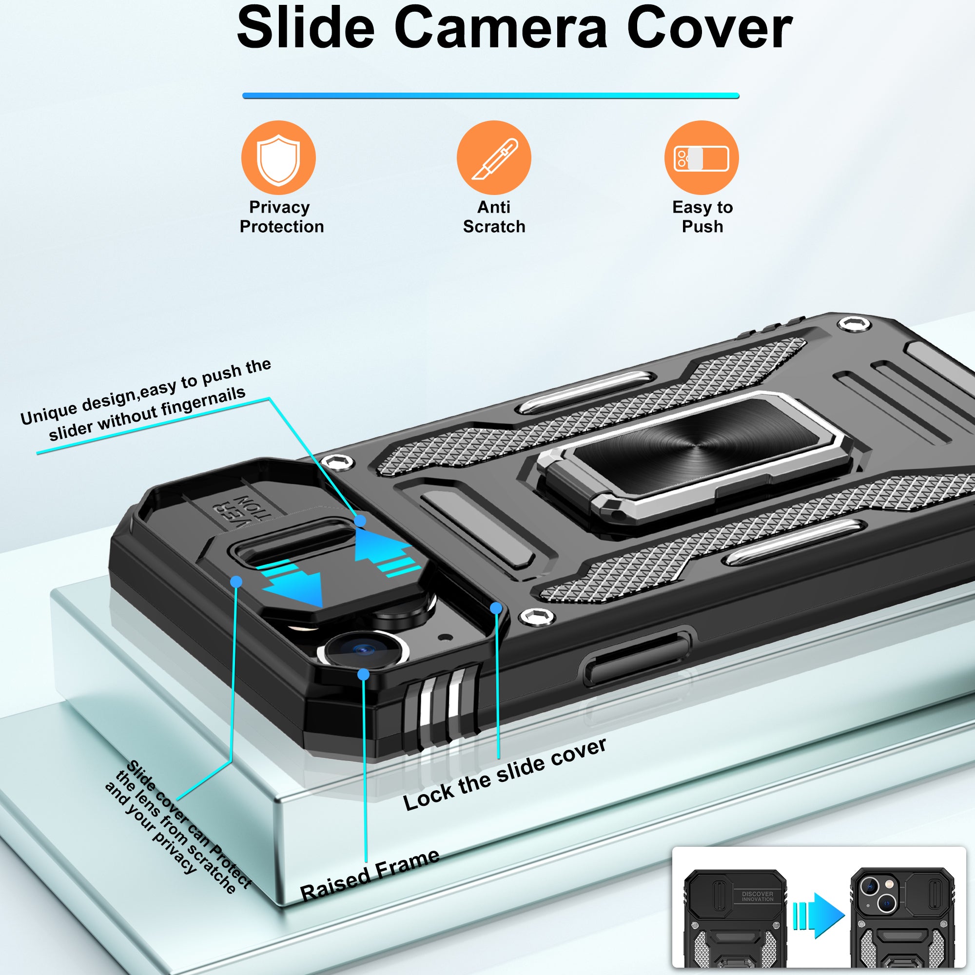 Jshru for iPhone 13 Case with Screen Protector,Camera Protective Cover,Ring Stand,Phone Case for Men and Women,Shockproof Bumper Phone Cover