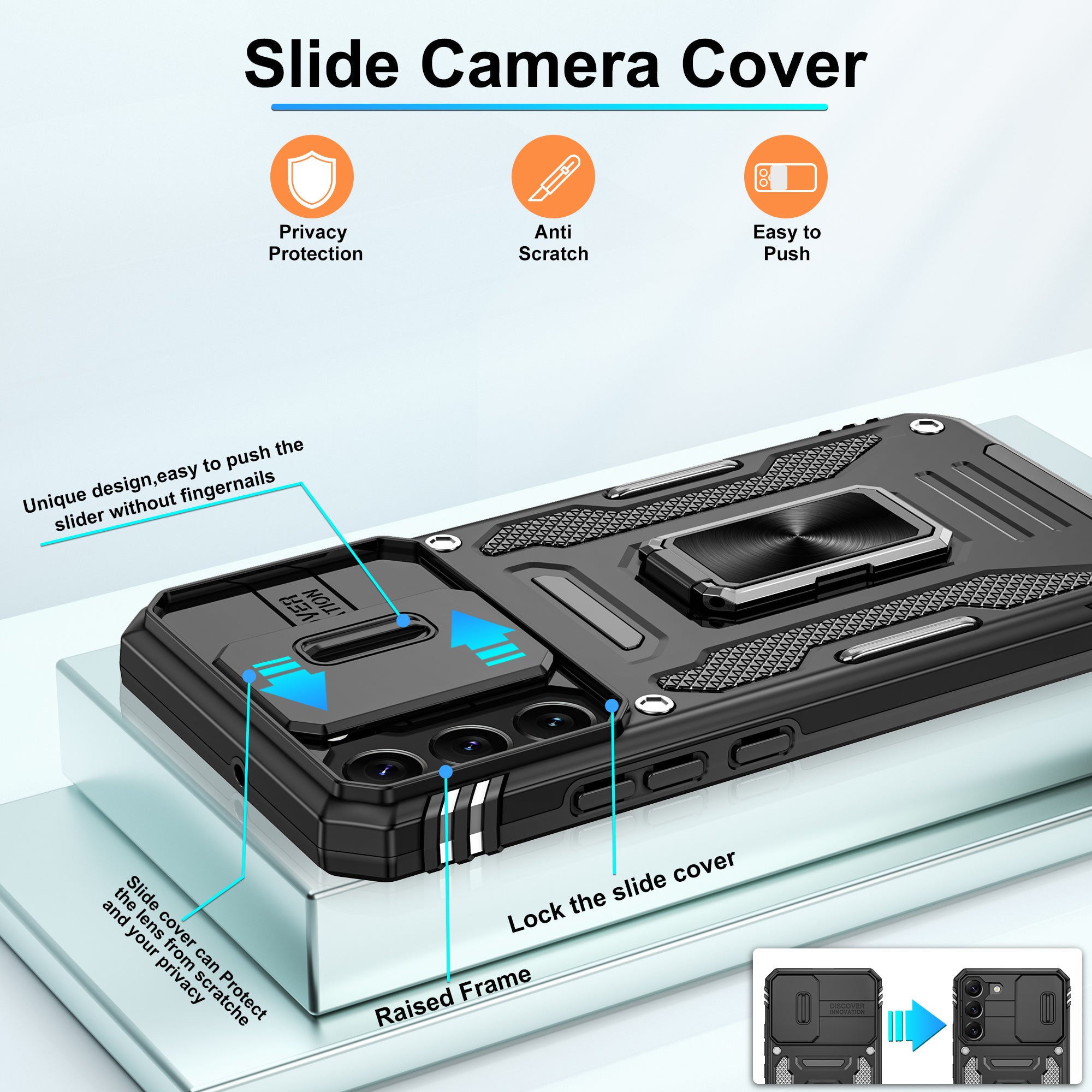 Jshru for Samsung Galaxy S22 Case with Screen Protector,Camera Protective Cover,Ring Stand,Phone Case for Men and Women,Shockproof Bumper Phone Cover