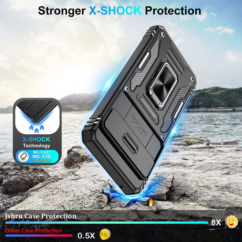 Jshru for Google Pixel 8 Case with Screen Protector,Camera Protective Cover,Ring Stand,Phone Case for Men and Women,Shockproof Bumper Phone Cover