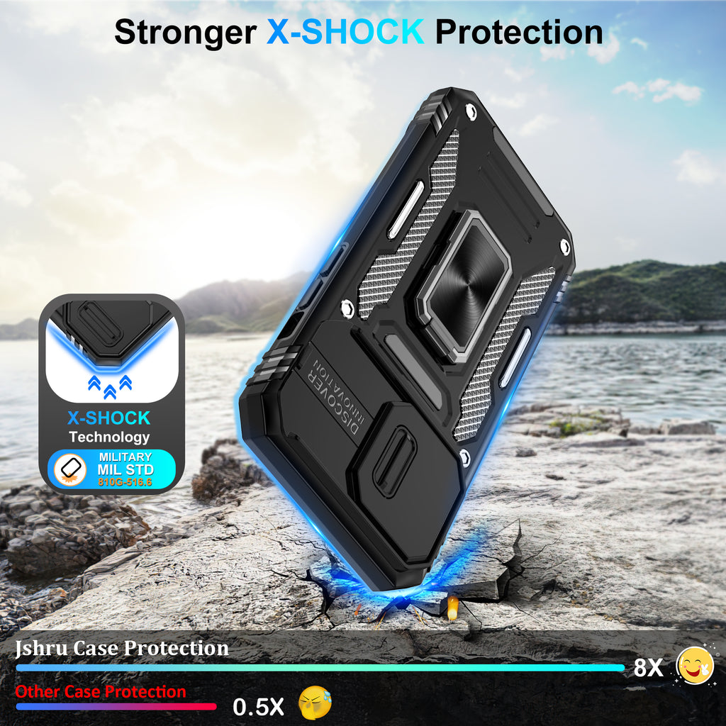 Jshru for iPhone 13 Pro Case with Screen Protector,Camera Protective Cover,Ring Stand,Phone Case for Men and Women,Shockproof Bumper Phone Cover