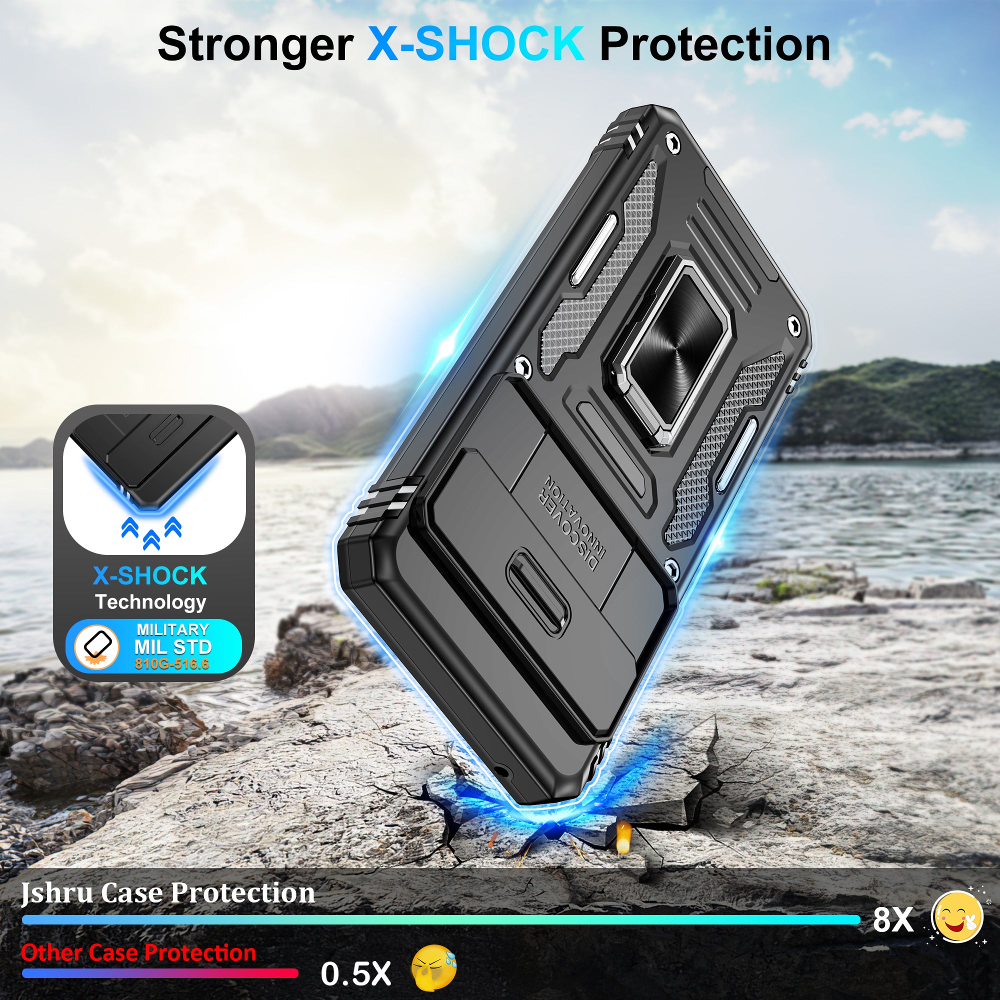 Jshru for Google Pixel 8 Pro Case with Screen Protector,Camera Protective Cover,Ring Stand,Phone Case for Men and Women,Shockproof Bumper Phone Cover