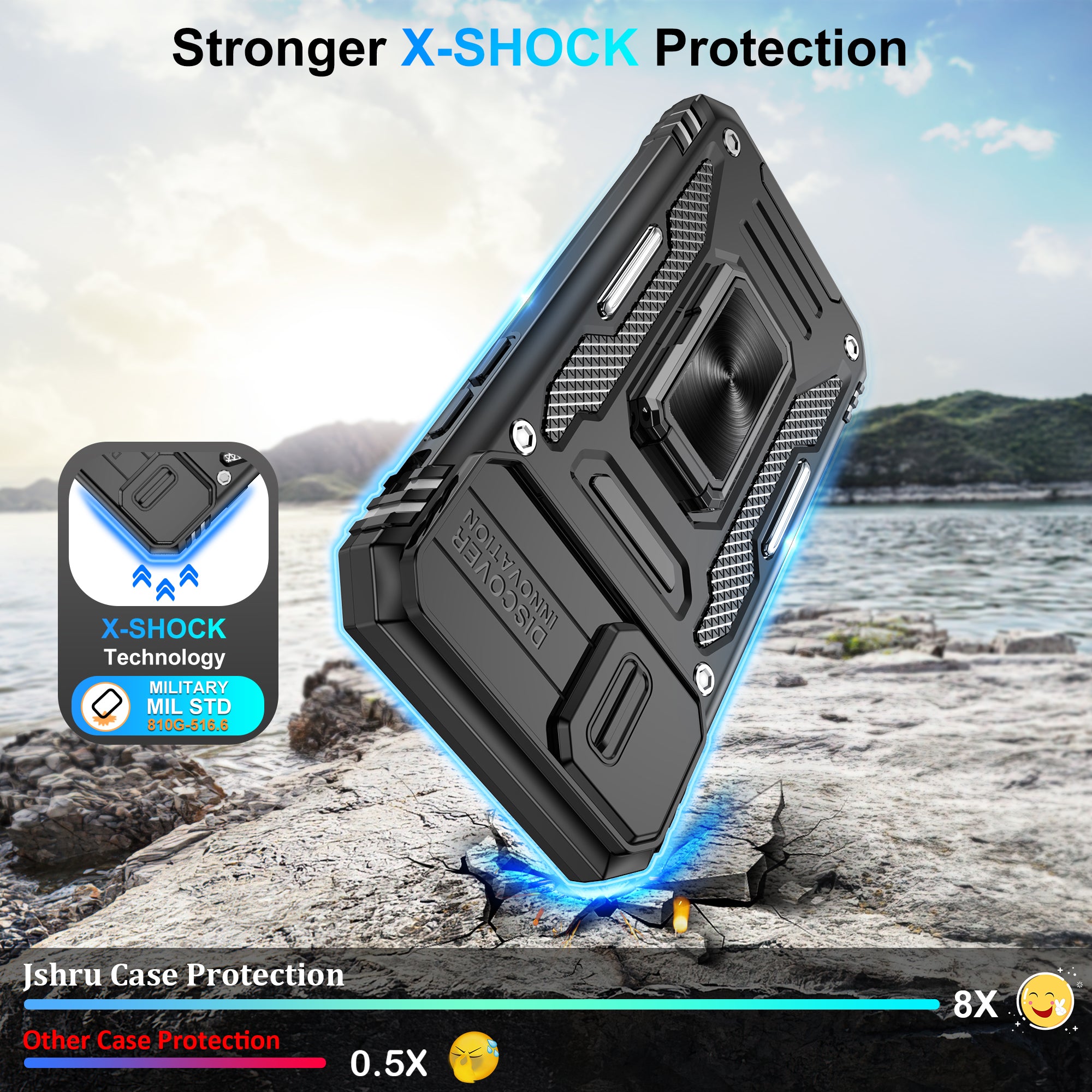 Jshru for iPhone SE 2020/2022 Case with Screen Protector,Camera Protective Cover,Ring Stand,Phone Case for Men and Women,Shockproof Bumper Phone Cover