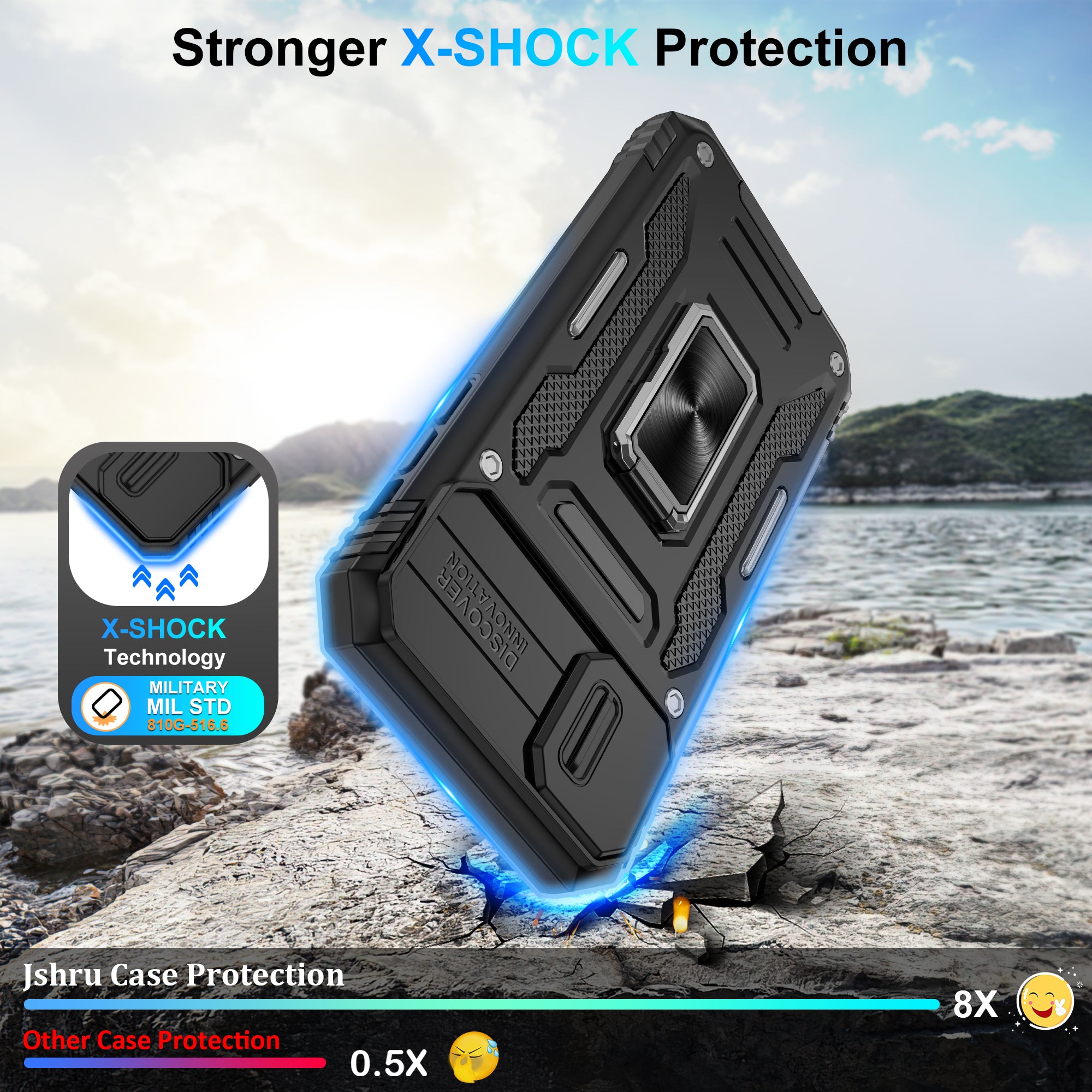 Jshru for iPhone XR Case with Screen Protector,Camera Protective Cover,Ring Stand,Phone Case for Men and Women,Shockproof Bumper Phone Cover