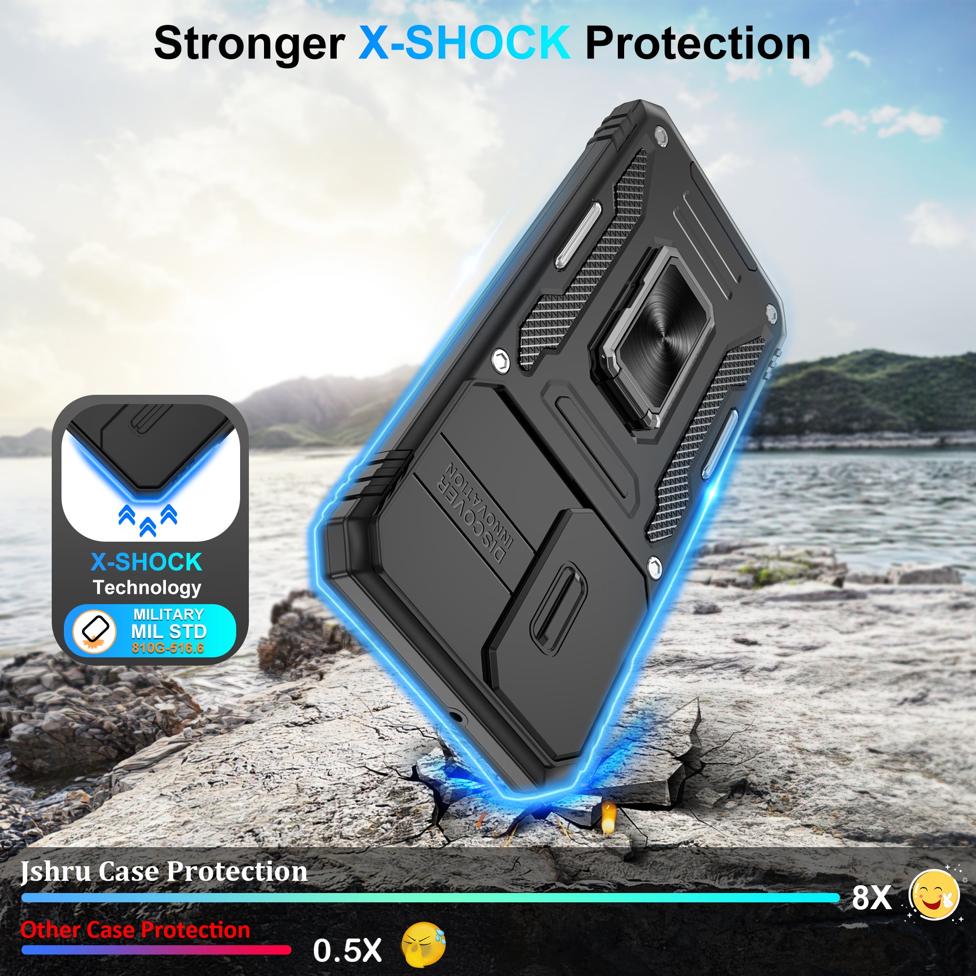 Jshru for Samsung Galaxy A17 Case with Screen Protector,Camera Protective Cover,Ring Stand,Phone Case for Men and Women,Shockproof Bumper Phone Cover