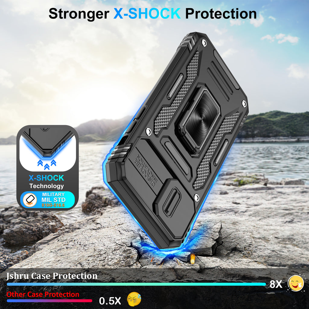 Jshru for iPhone 12/12 Pro Case with Screen Protector,Camera Protective Cover,Ring Stand,Phone Case for Men and Women,Shockproof Bumper Phone Cover