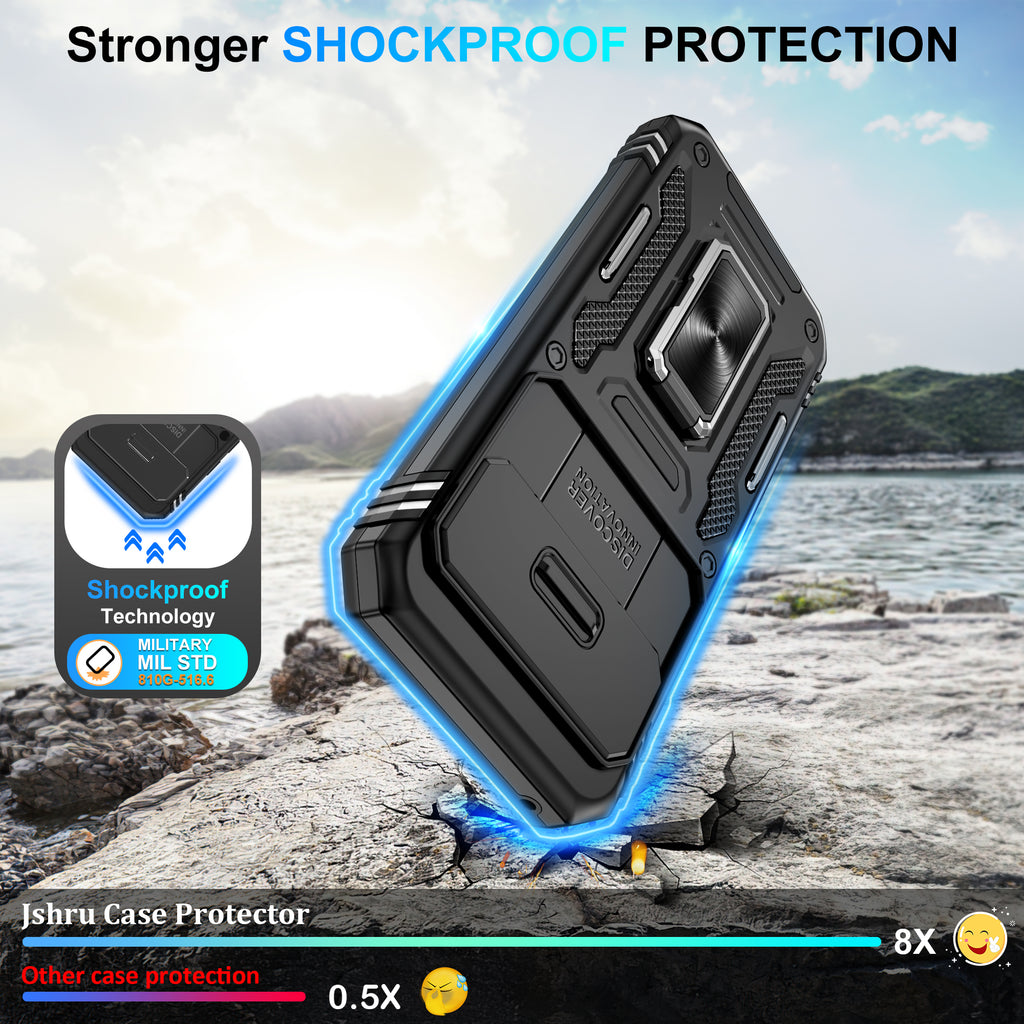 Jshru for Google Pixel 9A Case with Screen Protector,Camera Protective Cover,Ring Stand,Phone Case for Men and Women,Shockproof Bumper Phone Cover