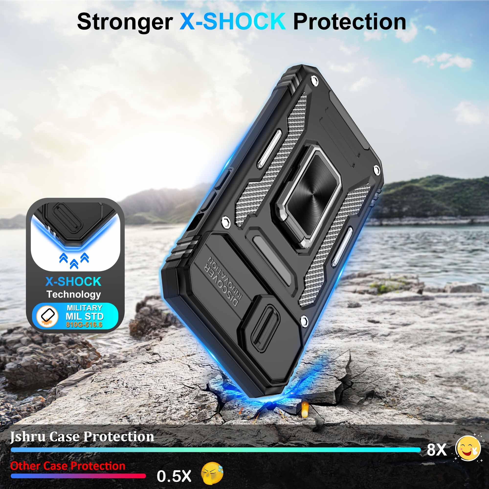 Jshru for iPhone 13 Case with Screen Protector,Camera Protective Cover,Ring Stand,Phone Case for Men and Women,Shockproof Bumper Phone Cover