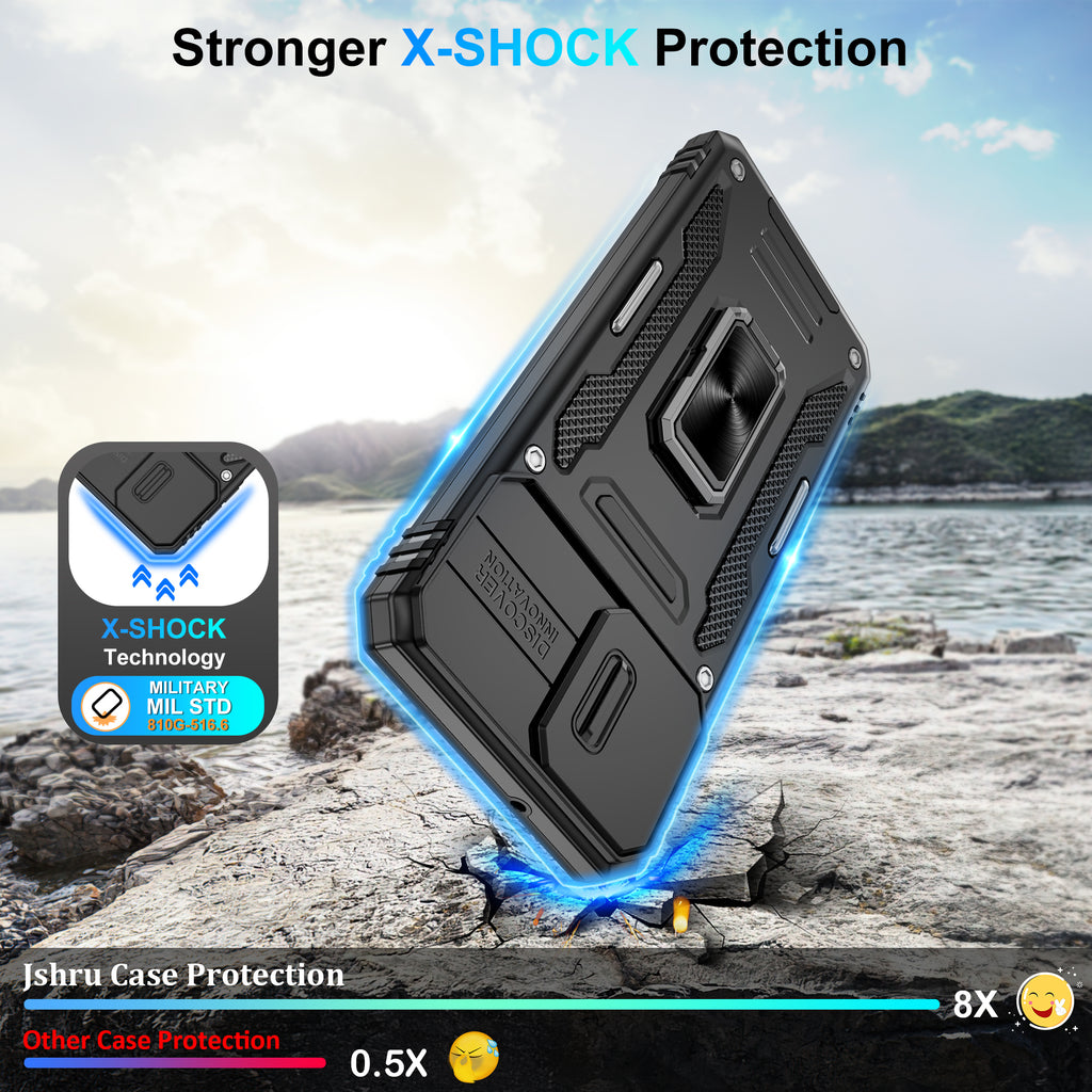 Jshru for Samsung Phone Case with Screen Protector,Camera Protective Cover,Ring Stand,Shockproof Bumper Phone Cover