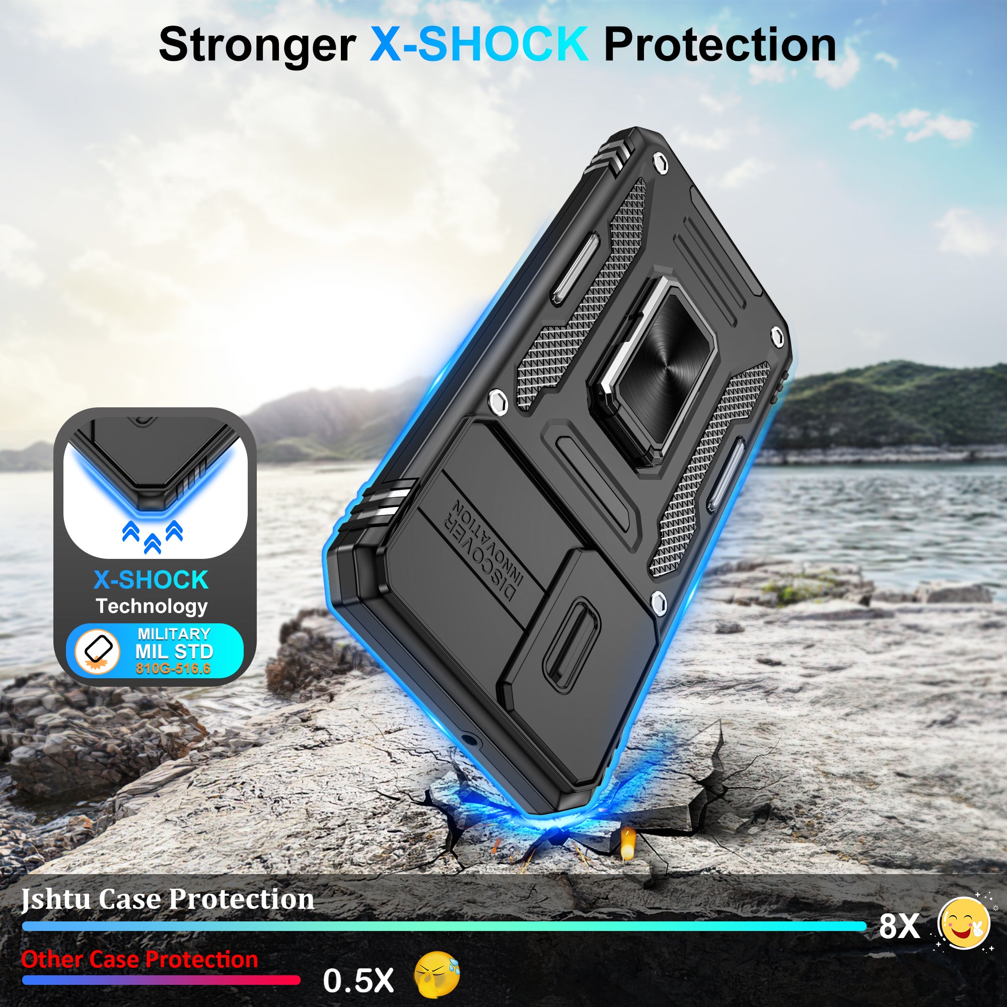 Jshru for Samsung Galaxy S22 Case with Screen Protector,Camera Protective Cover,Ring Stand,Phone Case for Men and Women,Shockproof Bumper Phone Cover