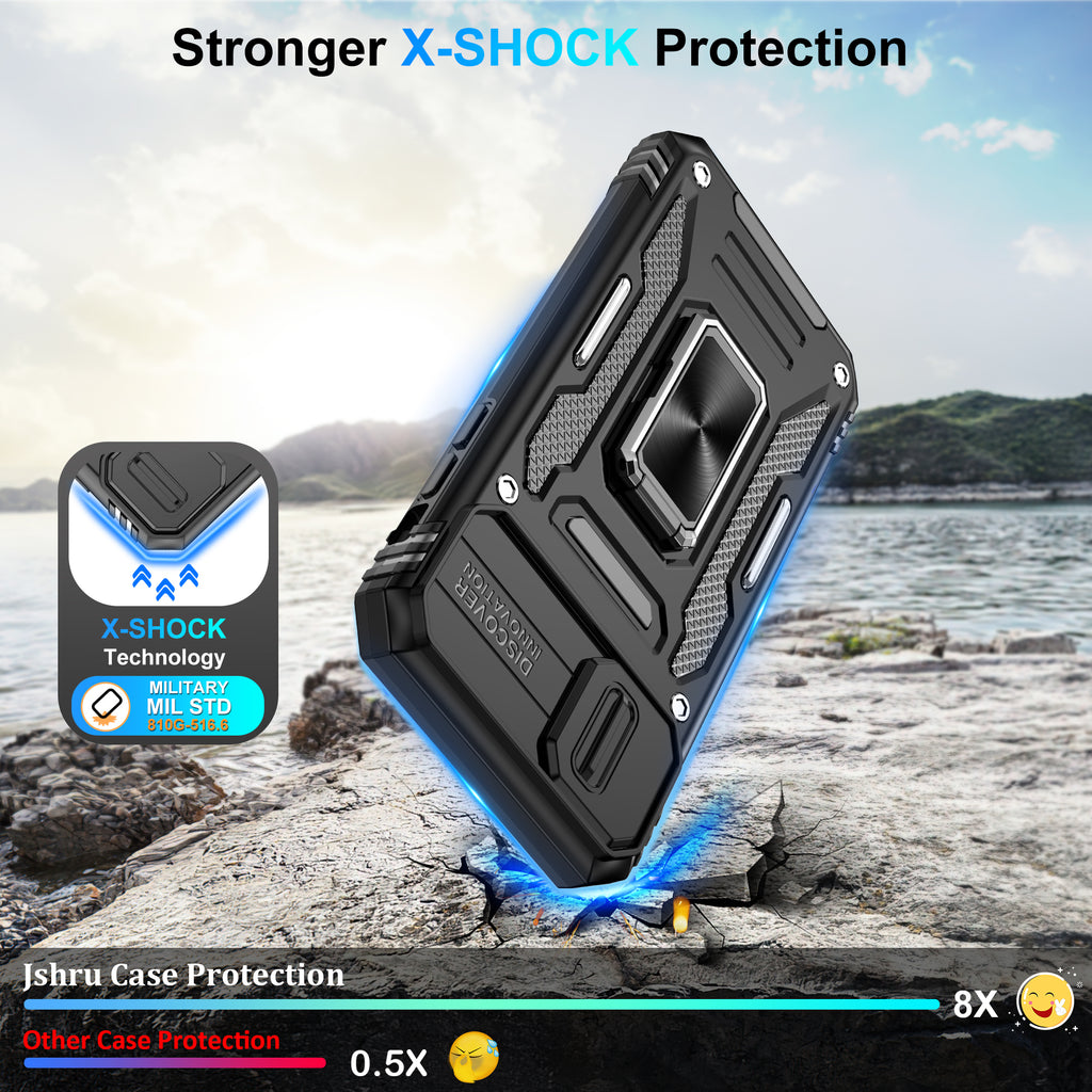 Jshru for iPhone X/XS Case with Screen Protector,Camera Protective Cover,Ring Stand,Phone Case for Men and Women,Shockproof Bumper Phone Cover