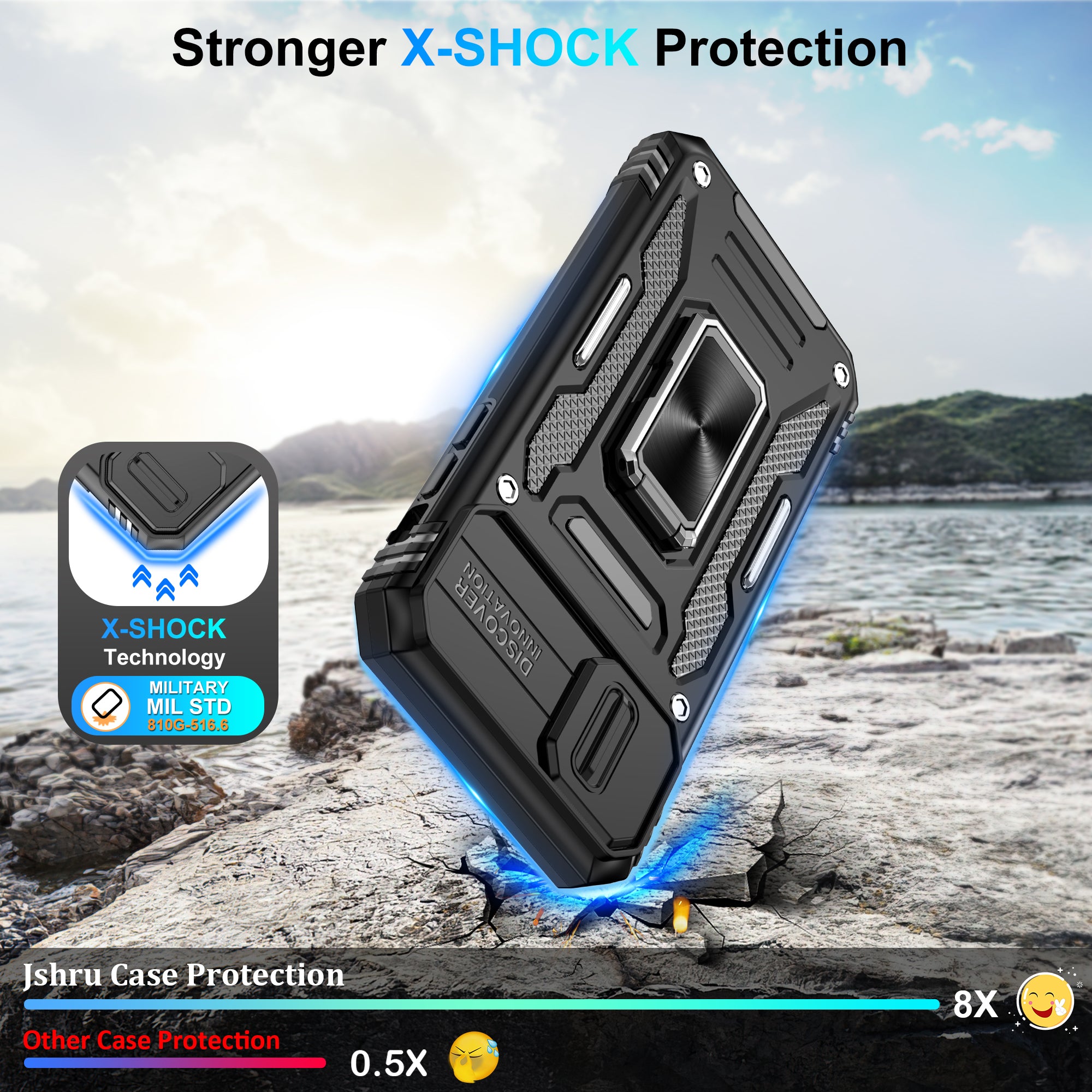 Jshru for iPhone X/XS Case with Screen Protector,Camera Protective Cover,Ring Stand,Phone Case for Men and Women,Shockproof Bumper Phone Cover