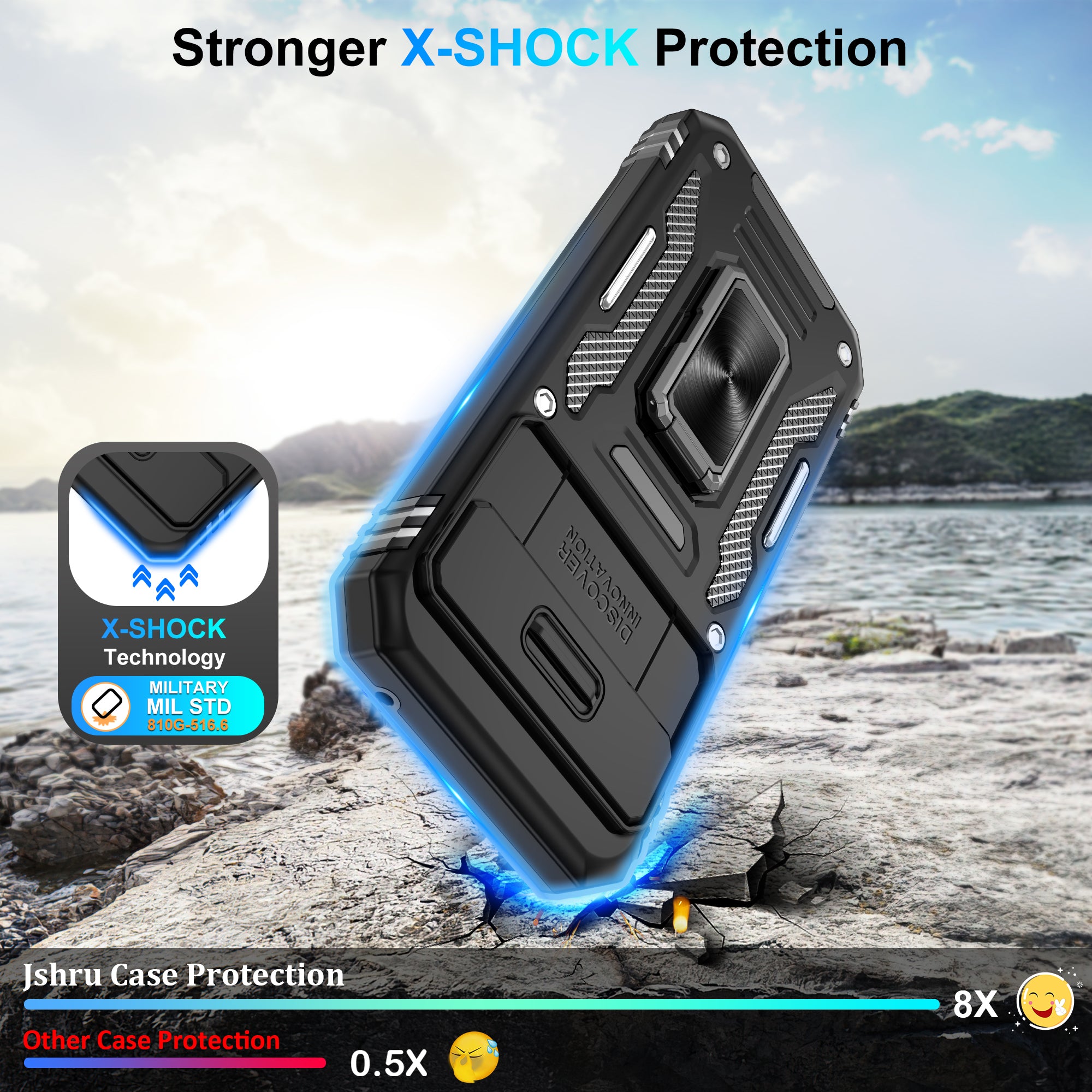 Jshru for Google Pixel 8A Case with Screen Protector,Camera Protective Cover,Ring Stand,Phone Case for Men and Women,Shockproof Bumper Phone Cover