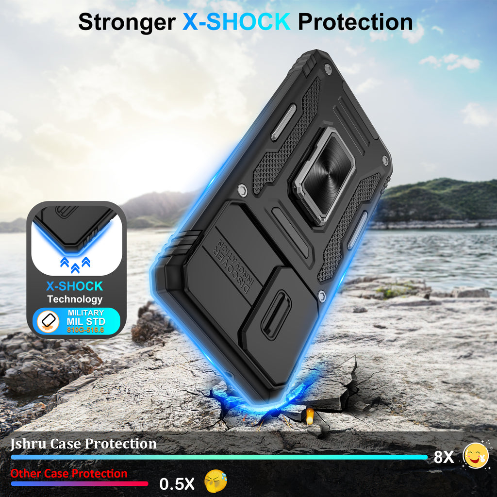 Jshru for Samsung Galaxy S21 FE Case with Screen Protector,Camera Protective Cover,Ring Stand,Phone Case for Men and Women,Shockproof Bumper Phone Cover