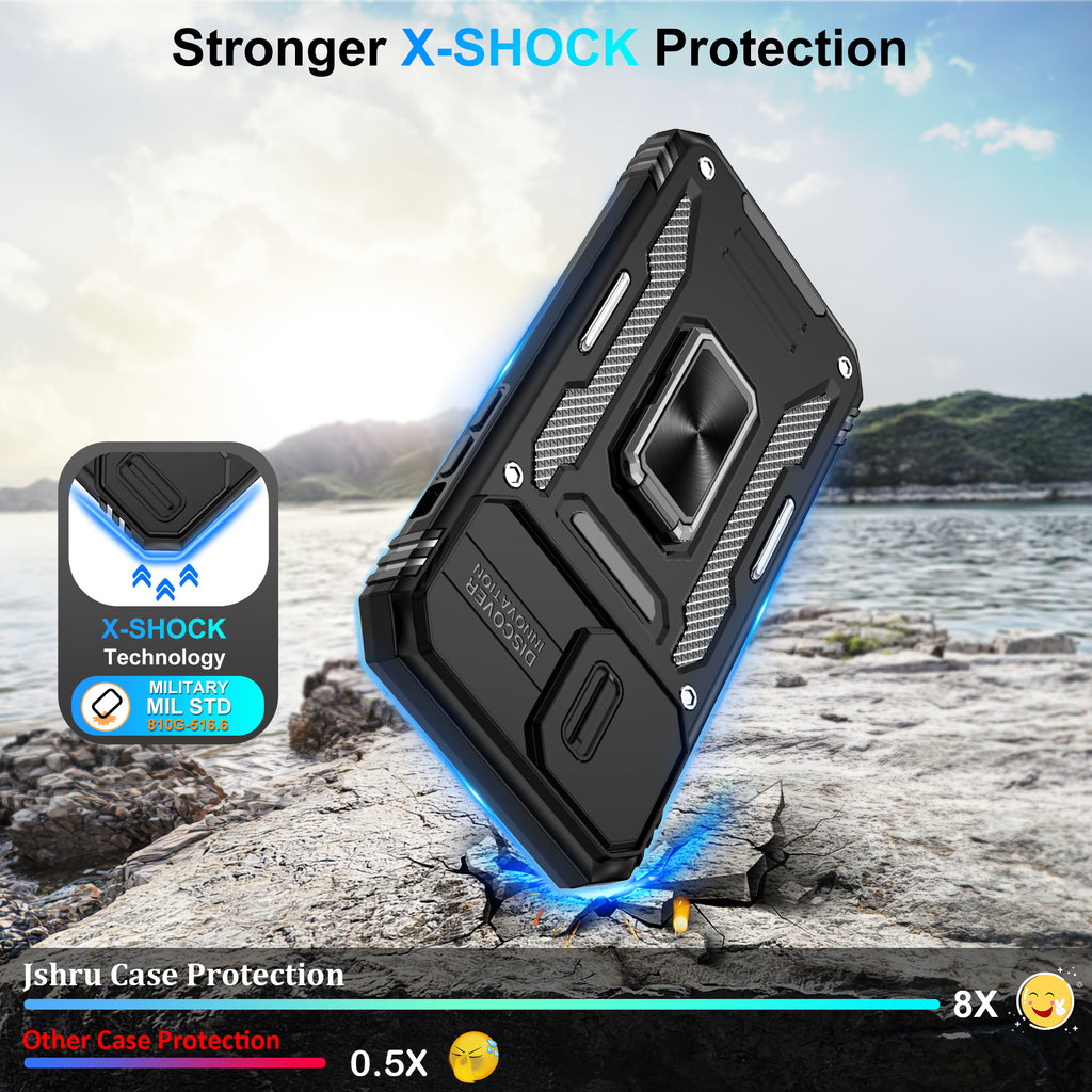 Jshru for iPhone 13 Pro Max Case with Screen Protector,Camera Protective Cover,Ring Stand,Phone Case for Men and Women,Shockproof Bumper Phone Cover