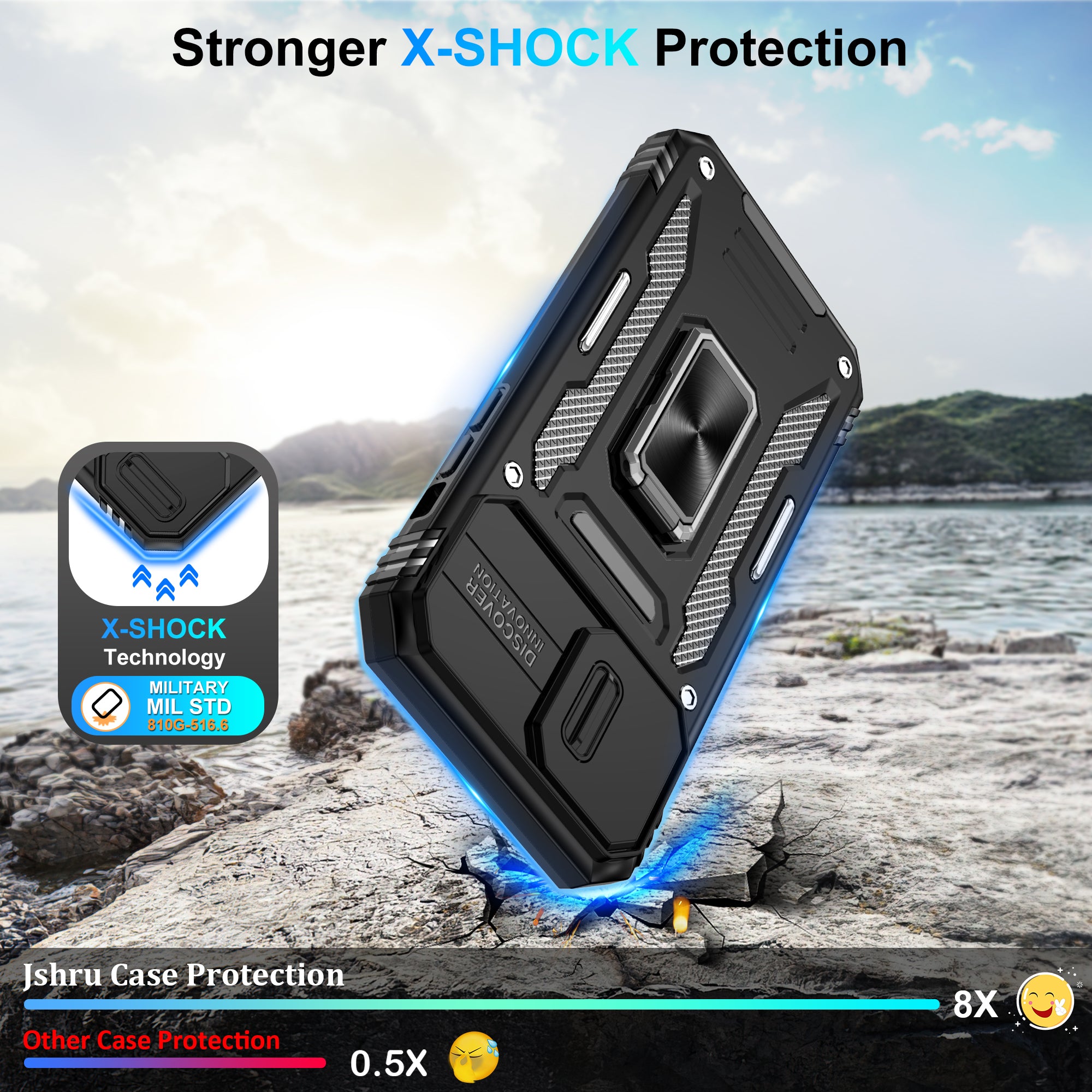 Jshru for iPhone 13 Pro Max Case with Screen Protector,Camera Protective Cover,Ring Stand,Phone Case for Men and Women,Shockproof Bumper Phone Cover