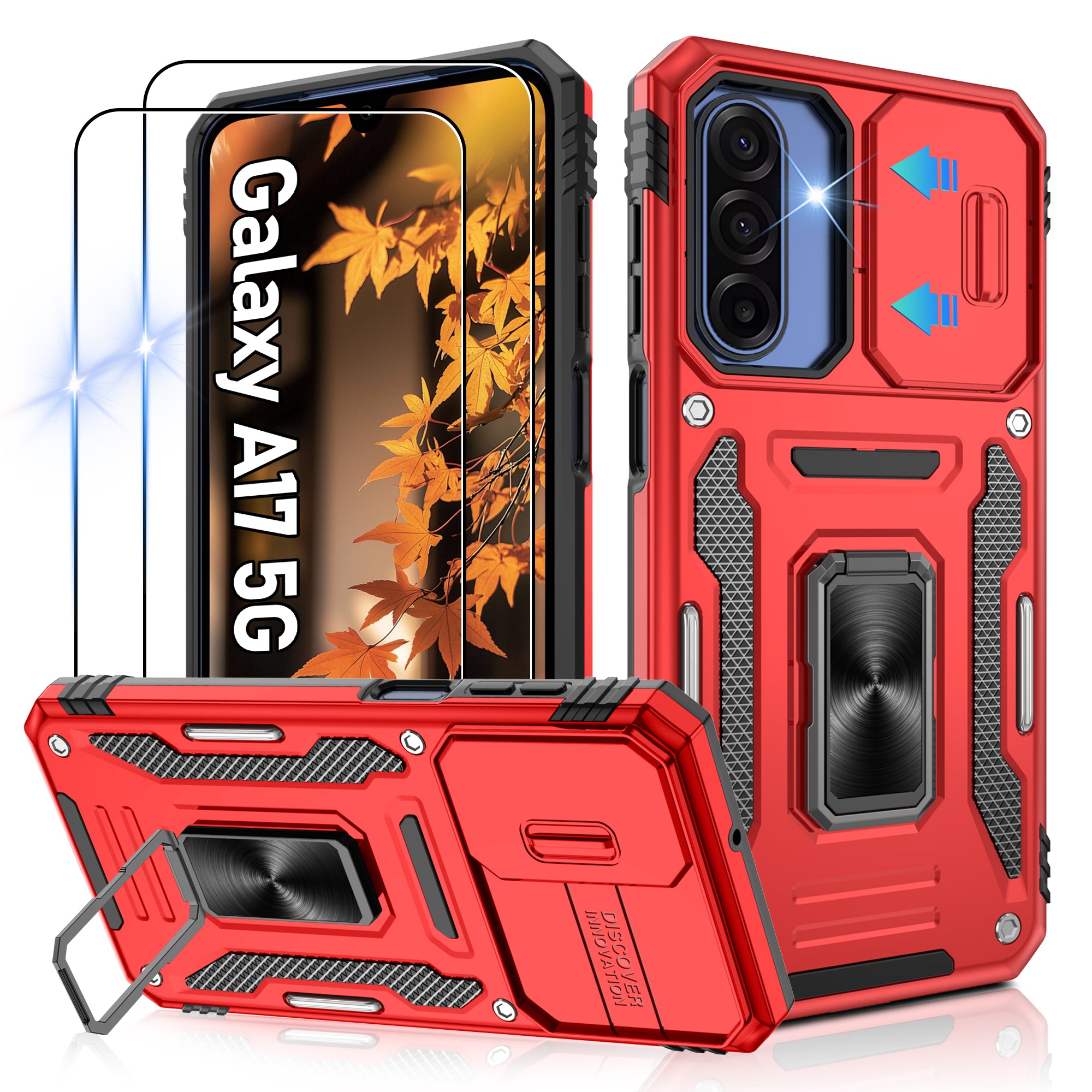 Jshru for Samsung Galaxy A17 Case with Screen Protector,Camera Protective Cover,Ring Stand,Phone Case for Men and Women,Shockproof Bumper Phone Cover