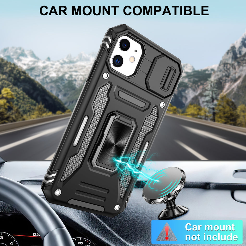 Jshru for iPhone 11 Case with Screen Protector,Camera Protective Cover,Ring Stand,Phone Case for Men and Women,Shockproof Bumper Phone Cover