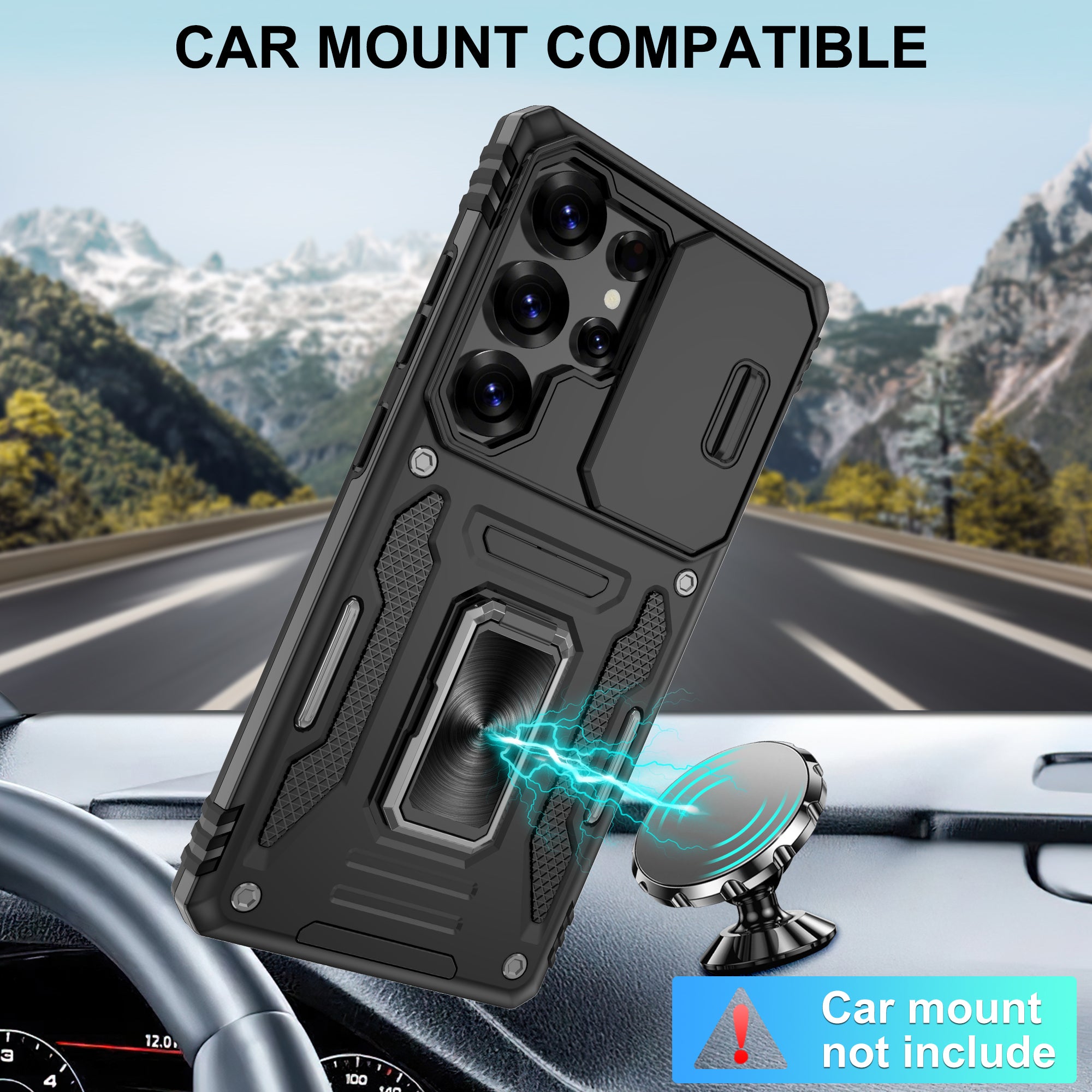 Jshru for Samsung Galaxy S25 Ultra Case with Screen Protector,Camera Protective Cover,Ring Stand,Phone Case for Men and Women,Shockproof Bumper Phone Cover