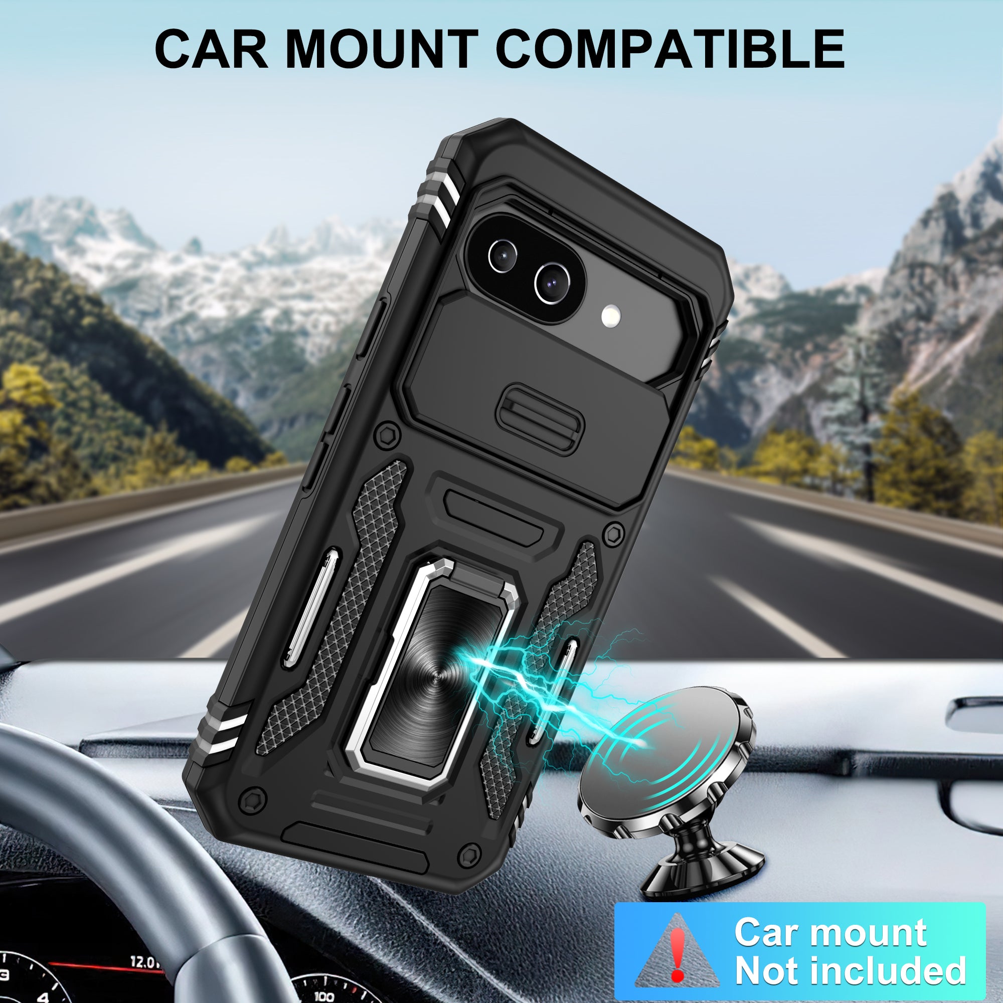 Jshru for Google Pixel 9A Case with Screen Protector,Camera Protective Cover,Ring Stand,Phone Case for Men and Women,Shockproof Bumper Phone Cover