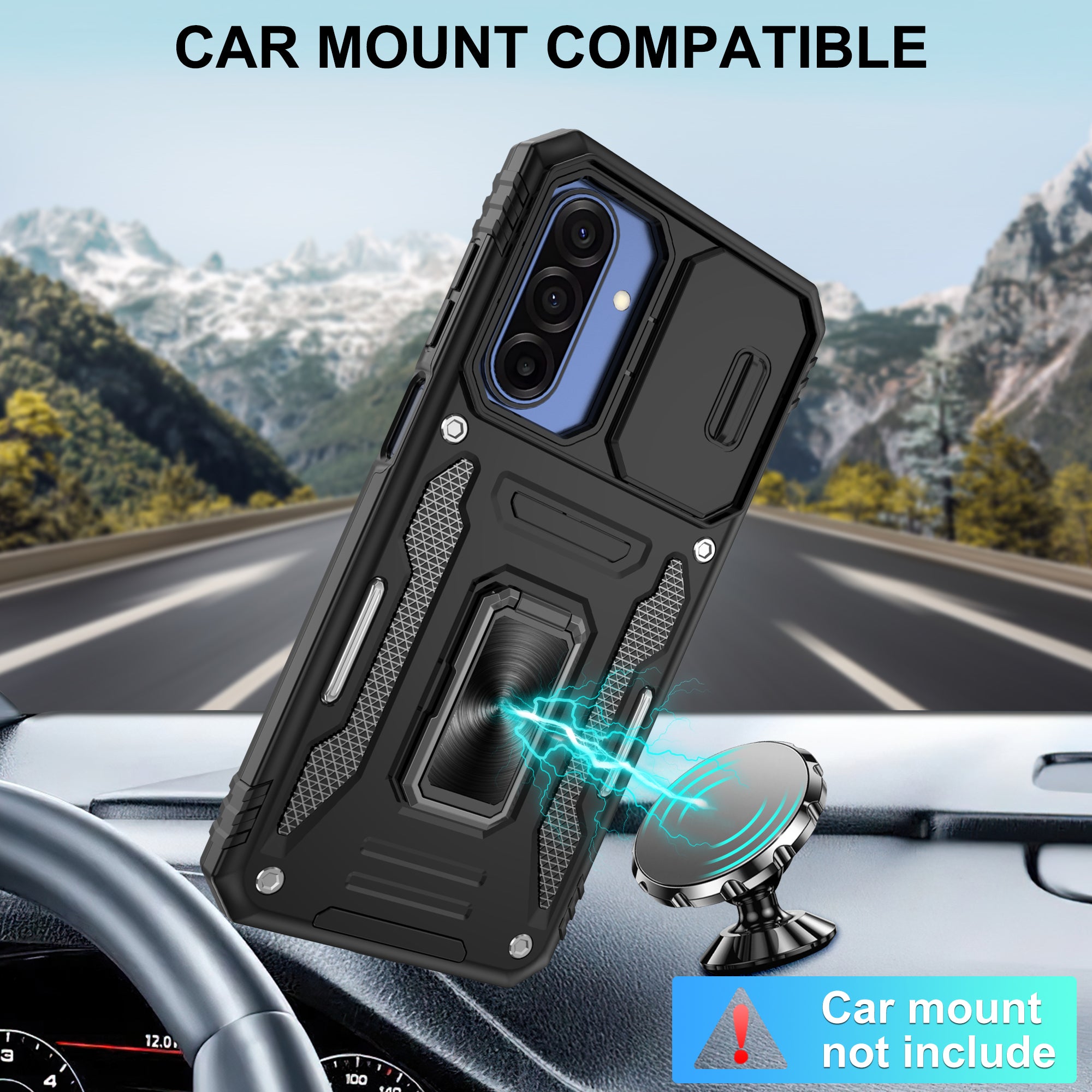 Jshru for Samsung Galaxy A17 Case with Screen Protector,Camera Protective Cover,Ring Stand,Phone Case for Men and Women,Shockproof Bumper Phone Cover