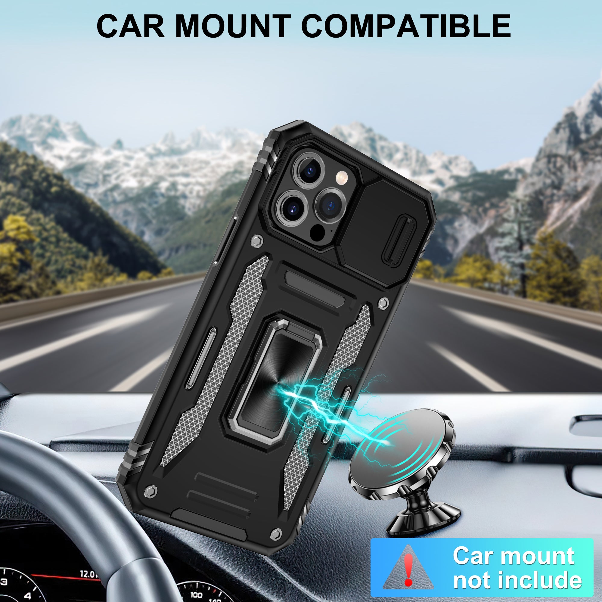 Jshru for iPhone 13 Pro Max Case with Screen Protector,Camera Protective Cover,Ring Stand,Phone Case for Men and Women,Shockproof Bumper Phone Cover