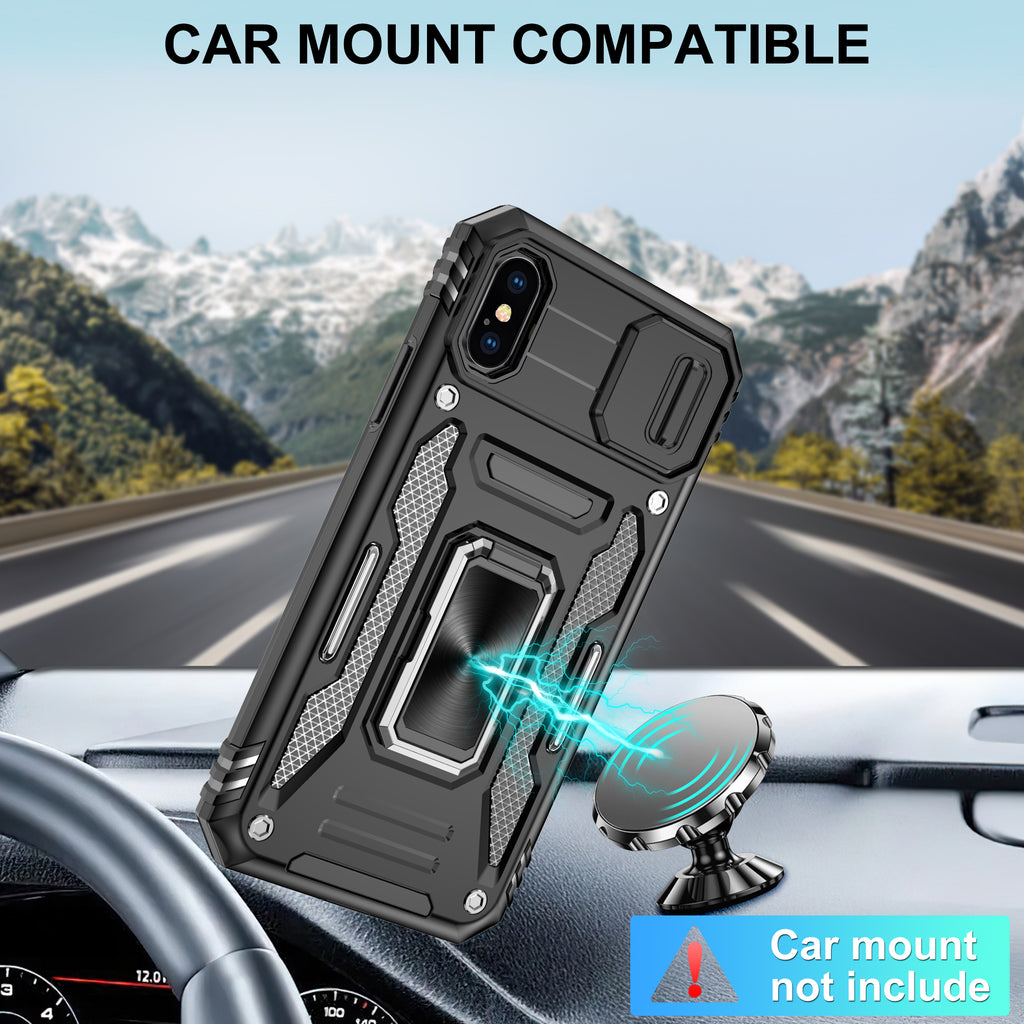 Jshru for iPhone X/XS Case with Screen Protector,Camera Protective Cover,Ring Stand,Phone Case for Men and Women,Shockproof Bumper Phone Cover