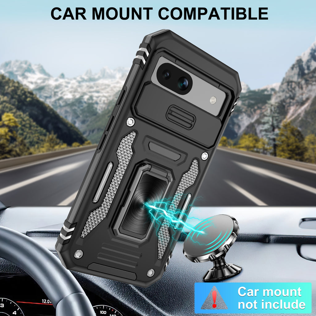 Jshru for Google Pixel 8A Case with Screen Protector,Camera Protective Cover,Ring Stand,Phone Case for Men and Women,Shockproof Bumper Phone Cover