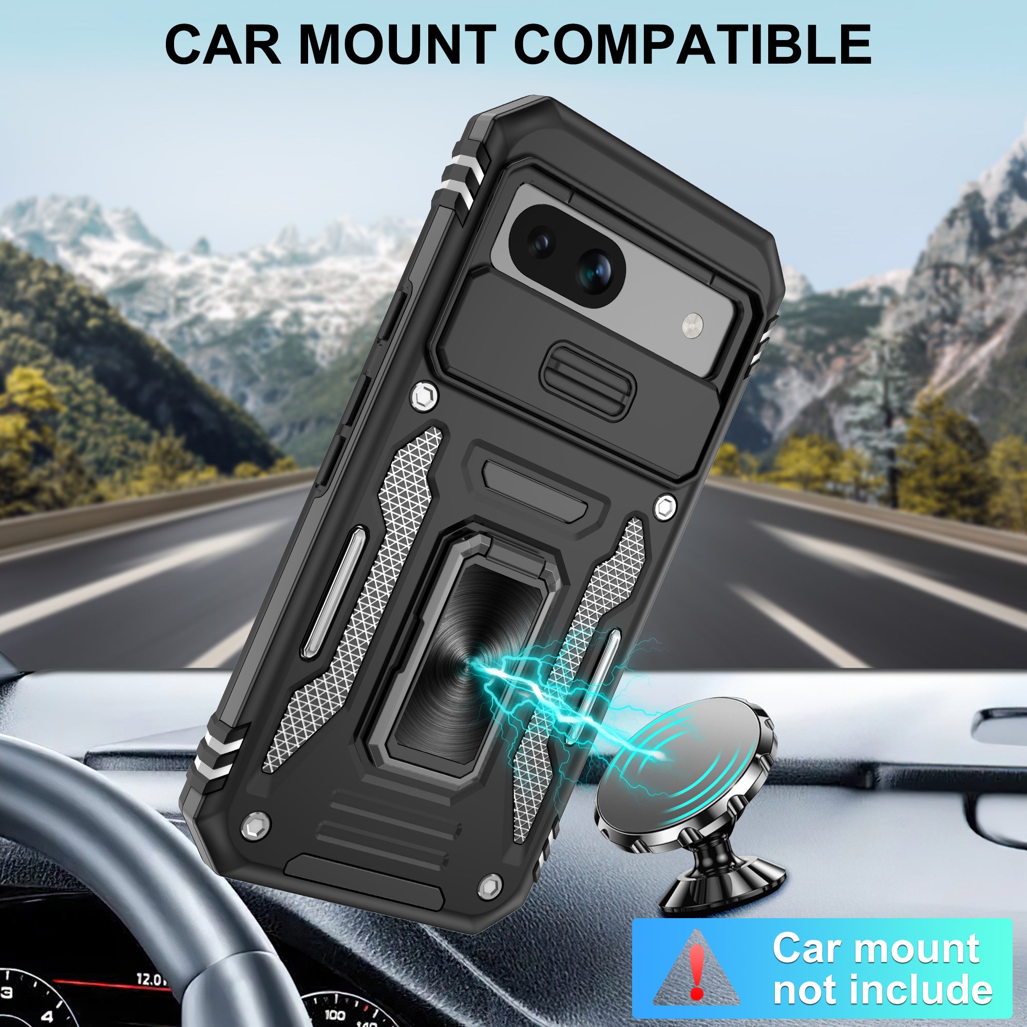 Jshru for Google Pixel 8A Case with Screen Protector,Camera Protective Cover,Ring Stand,Phone Case for Men and Women,Shockproof Bumper Phone Cover