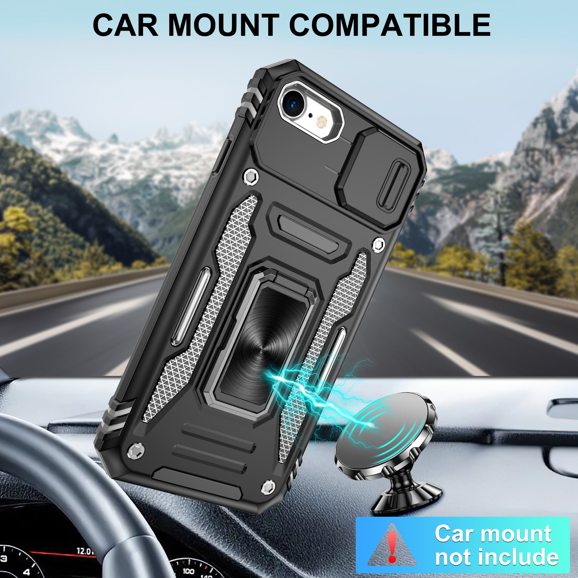 Jshru for iPhone SE 2020/2022 Case with Screen Protector,Camera Protective Cover,Ring Stand,Phone Case for Men and Women,Shockproof Bumper Phone Cover