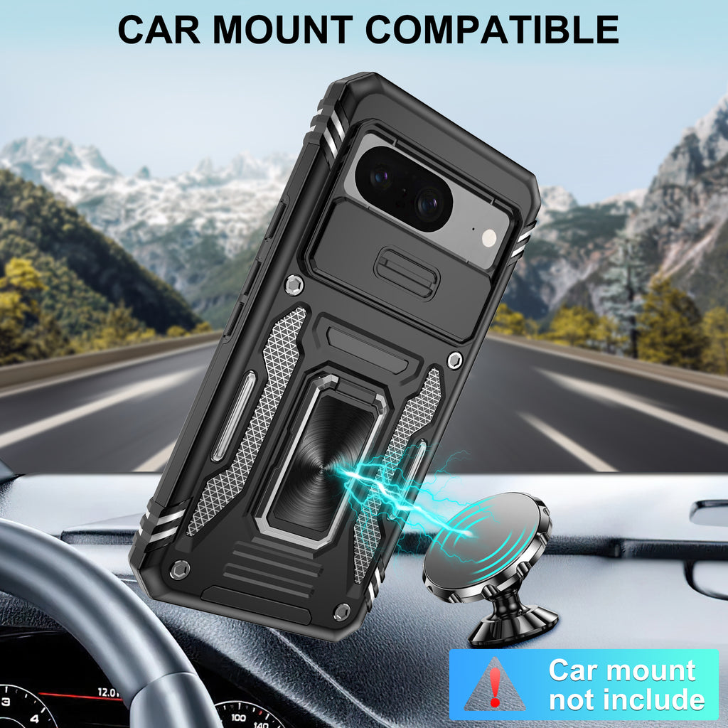 Jshru for Google Pixel 8 Case with Screen Protector,Camera Protective Cover,Ring Stand,Phone Case for Men and Women,Shockproof Bumper Phone Cover