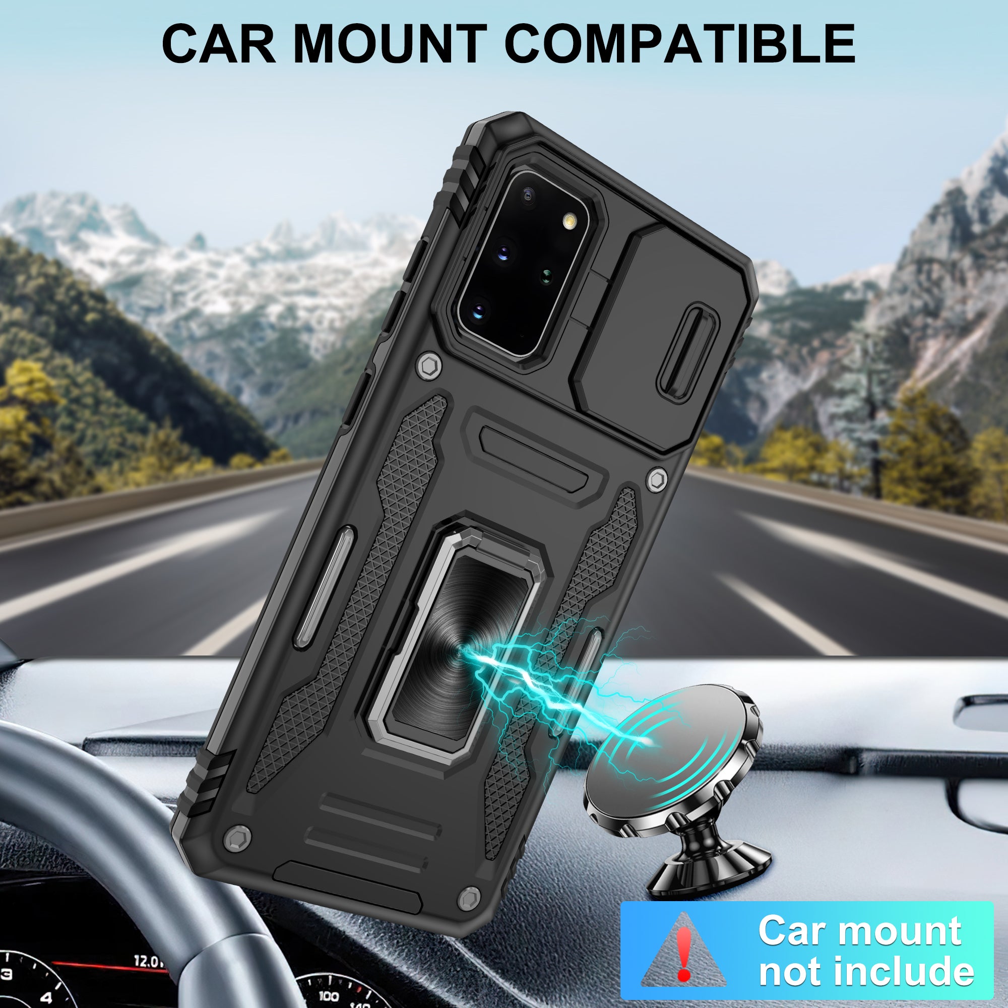 Jshru for Samsung Galaxy S20 Plus Case with Screen Protector,Camera Protective Cover,Ring Stand,Phone Case for Men and Women,Shockproof Bumper Phone Cover