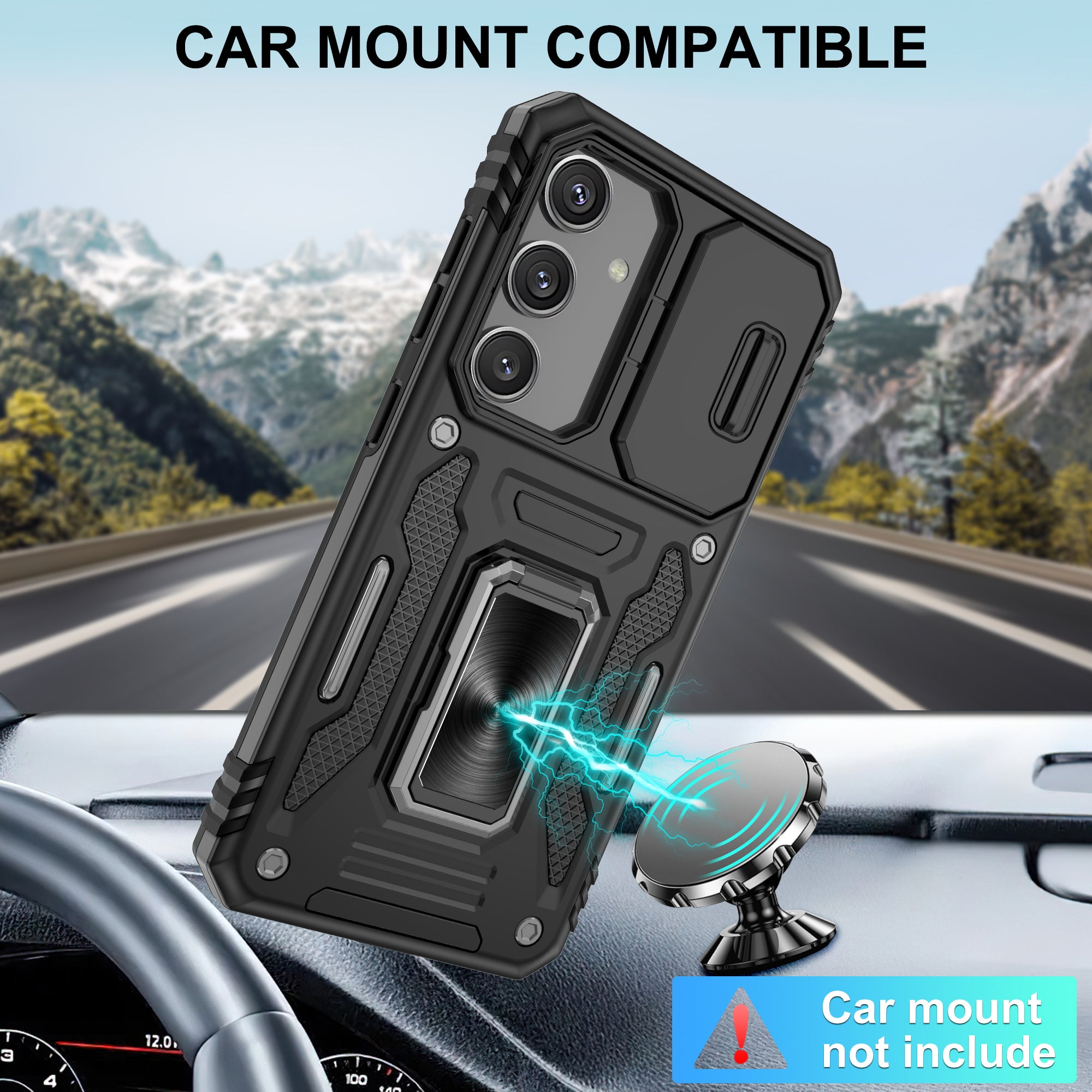 Jshru for Samsung S24/S25 Case with Screen Protector,Camera Protective Cover,Ring Stand,Phone Case for Men and Women,Shockproof Bumper Phone Cover