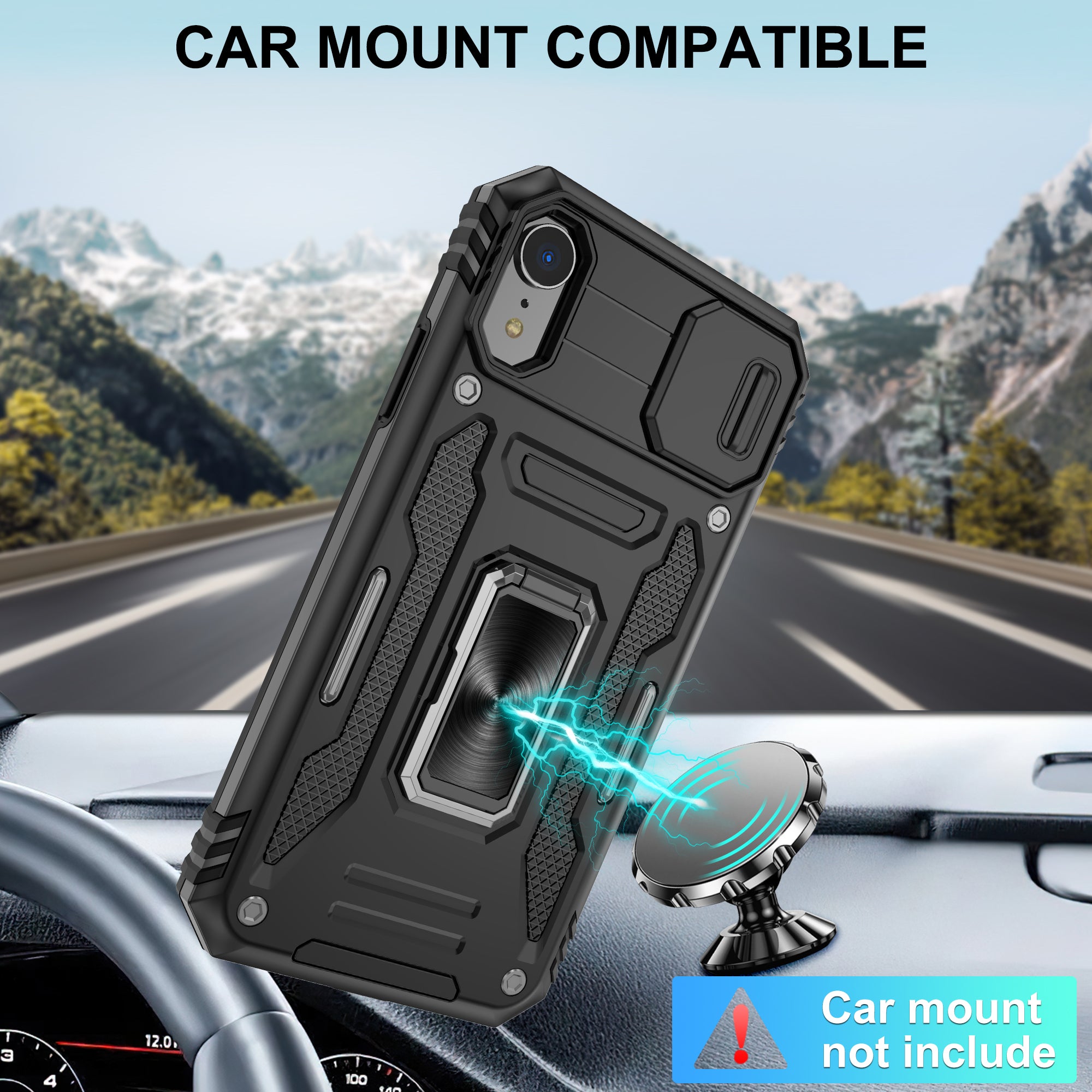 Jshru for iPhone XR Case with Screen Protector,Camera Protective Cover,Ring Stand,Phone Case for Men and Women,Shockproof Bumper Phone Cover