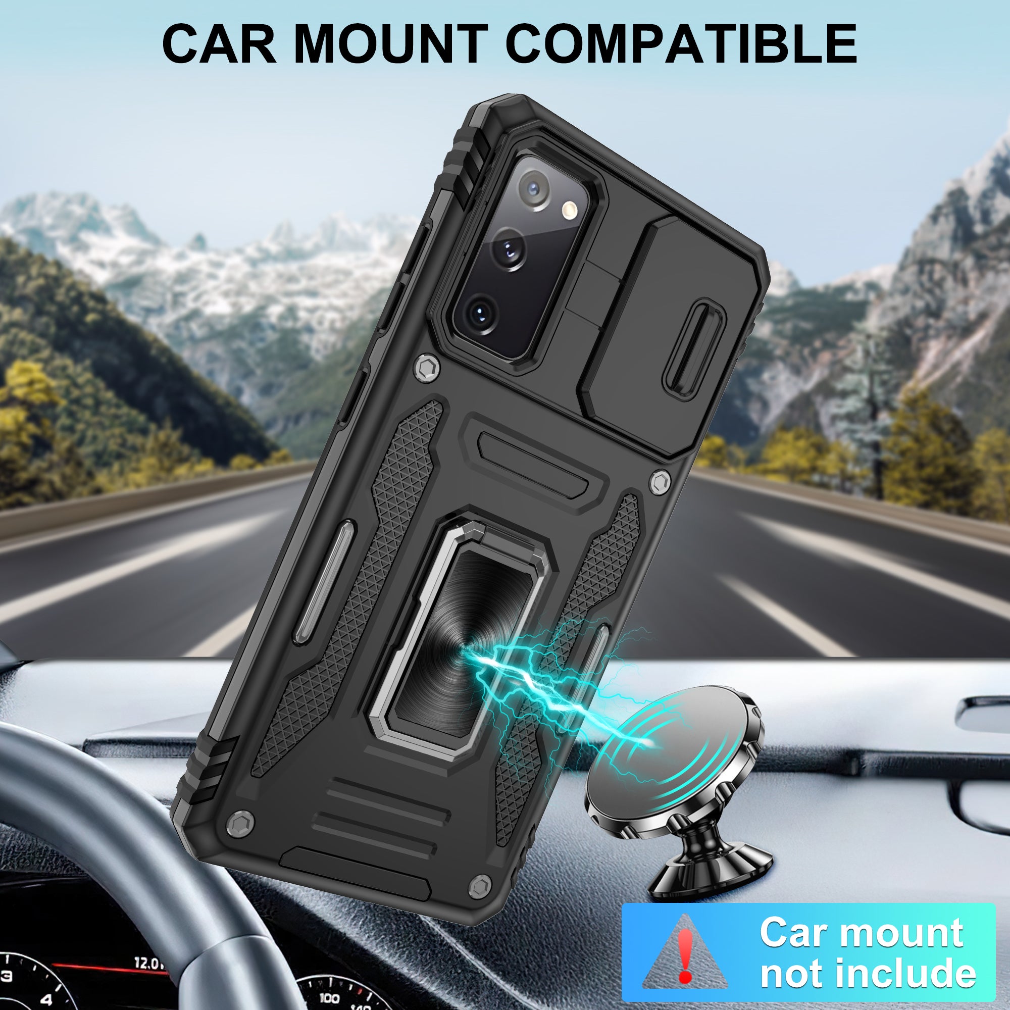 Jshru for Samsung Galaxy S20 FE Case with Screen Protector,Camera Protective Cover,Ring Stand,Phone Case for Men and Women,Shockproof Bumper Phone Cover