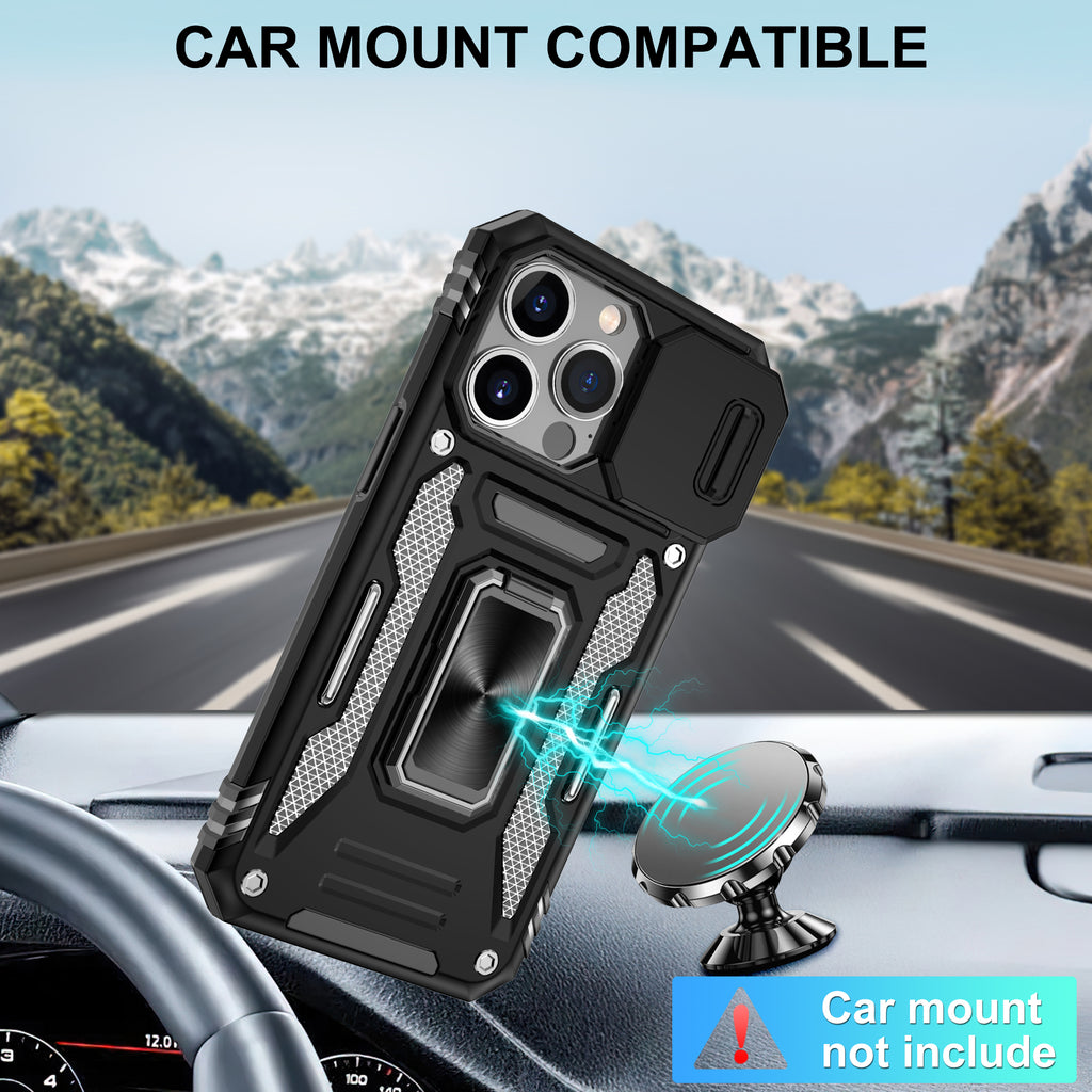 Jshru for iPhone 13 Pro Case with Screen Protector,Camera Protective Cover,Ring Stand,Phone Case for Men and Women,Shockproof Bumper Phone Cover