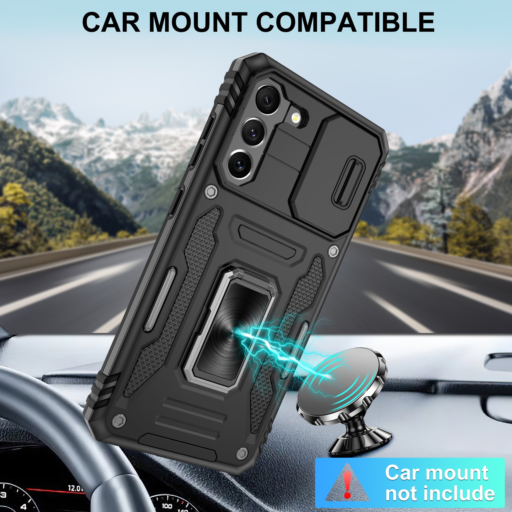 Jshru for Samsung Galaxy S21 FE Case with Screen Protector,Camera Protective Cover,Ring Stand,Phone Case for Men and Women,Shockproof Bumper Phone Cover