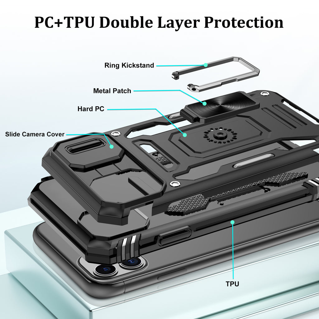 Jshru for iPhone 11 Case with Screen Protector,Camera Protective Cover,Ring Stand,Phone Case for Men and Women,Shockproof Bumper Phone Cover