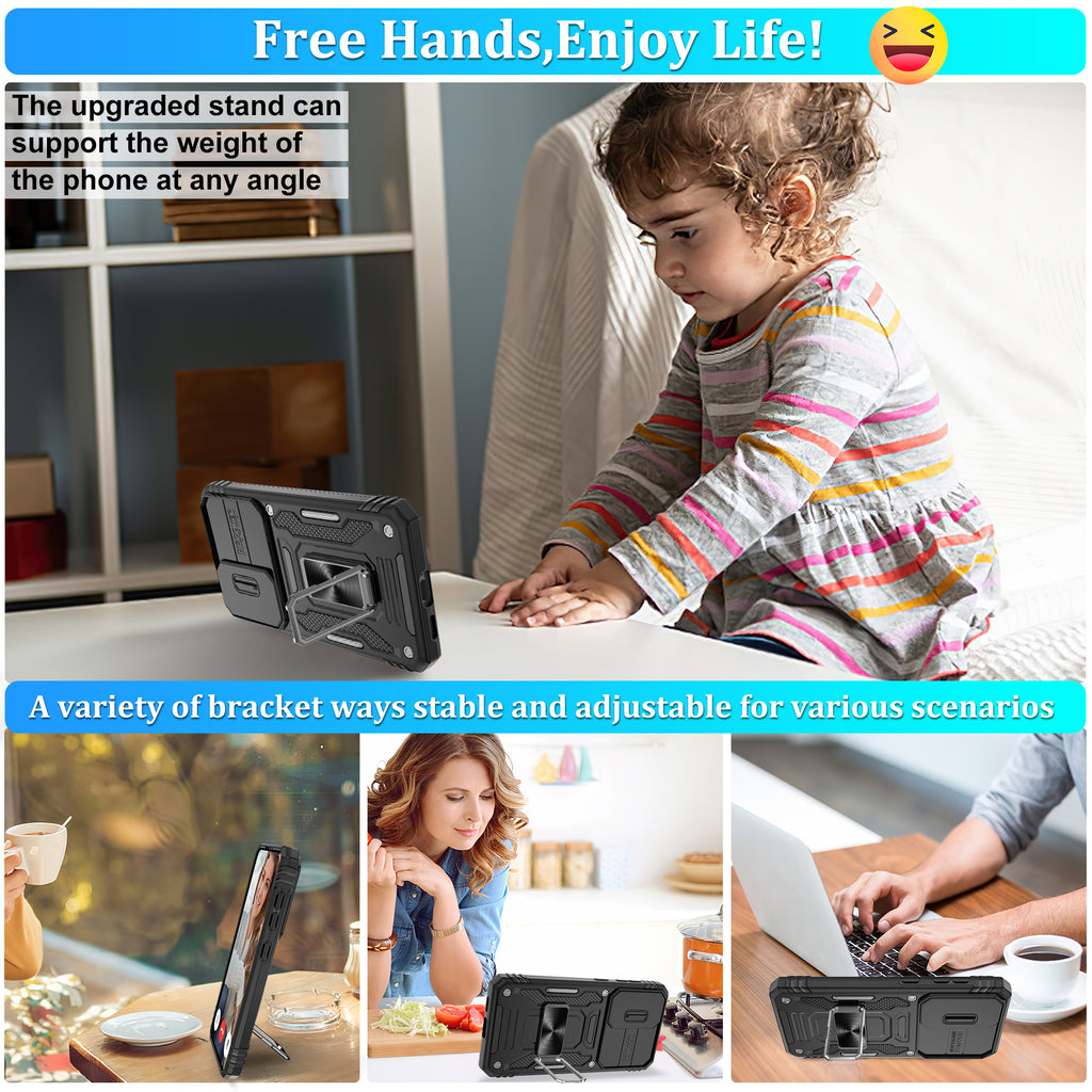 Jshru for Samsung S24/S25 Case with Screen Protector,Camera Protective Cover,Ring Stand,Phone Case for Men and Women,Shockproof Bumper Phone Cover